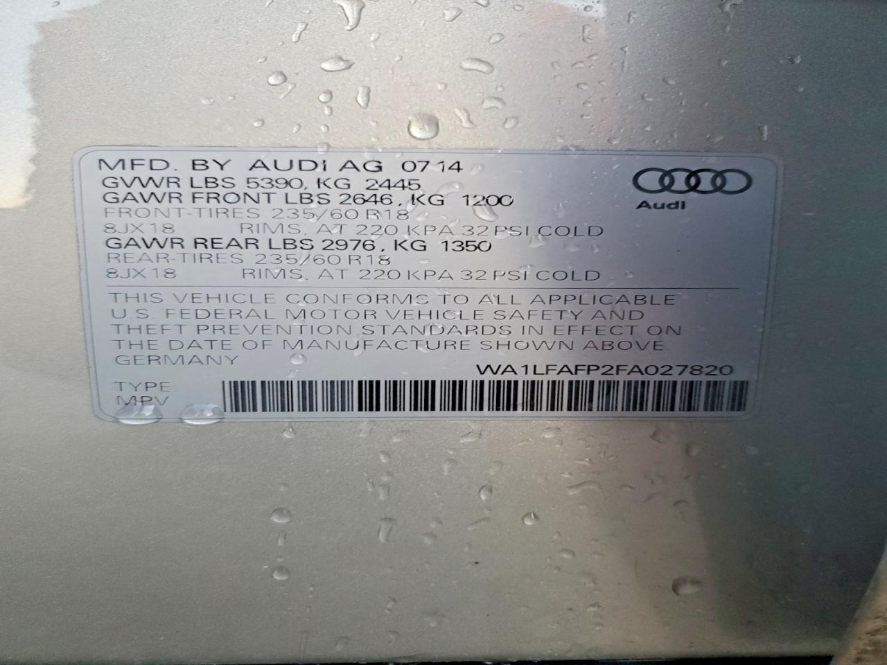 2015 Audi Q5 Premium Plus Beige vin: WA1LFAFP2FA027820