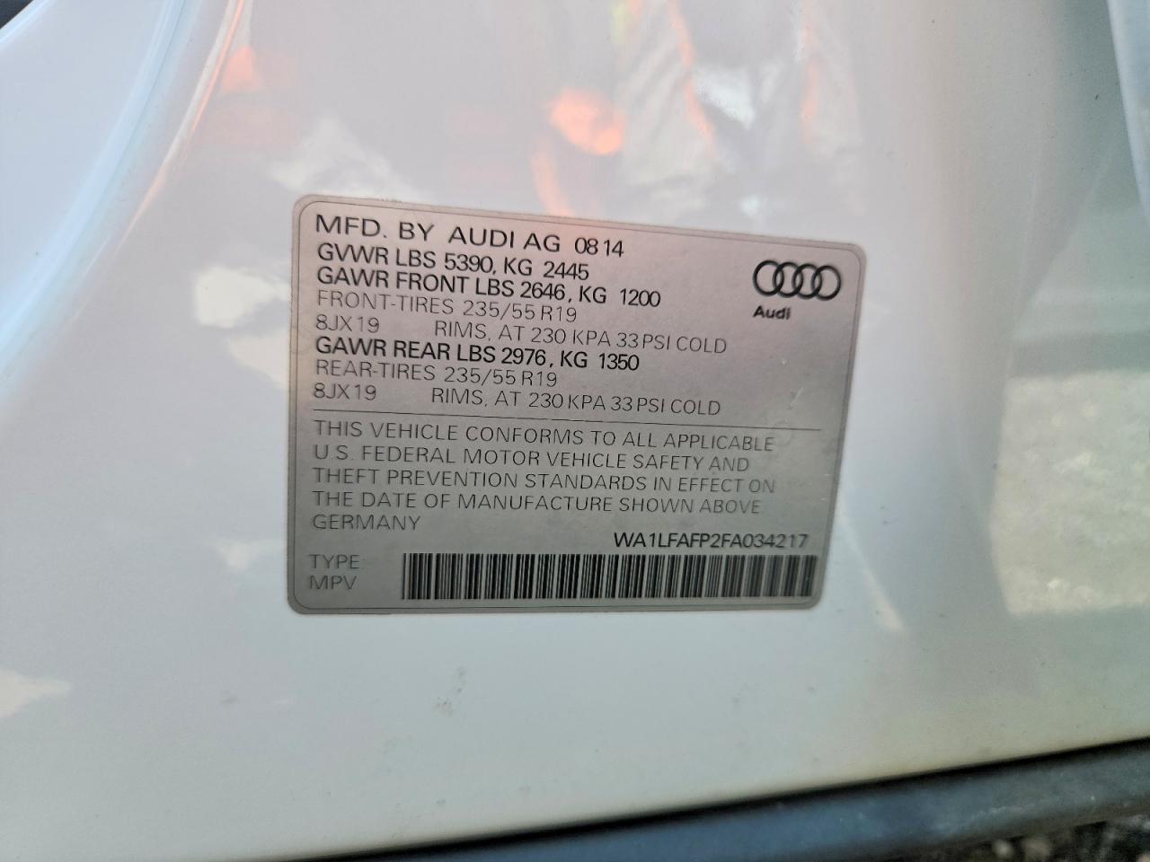 2015 Audi Q5 Premium Plus White vin: WA1LFAFP2FA034217