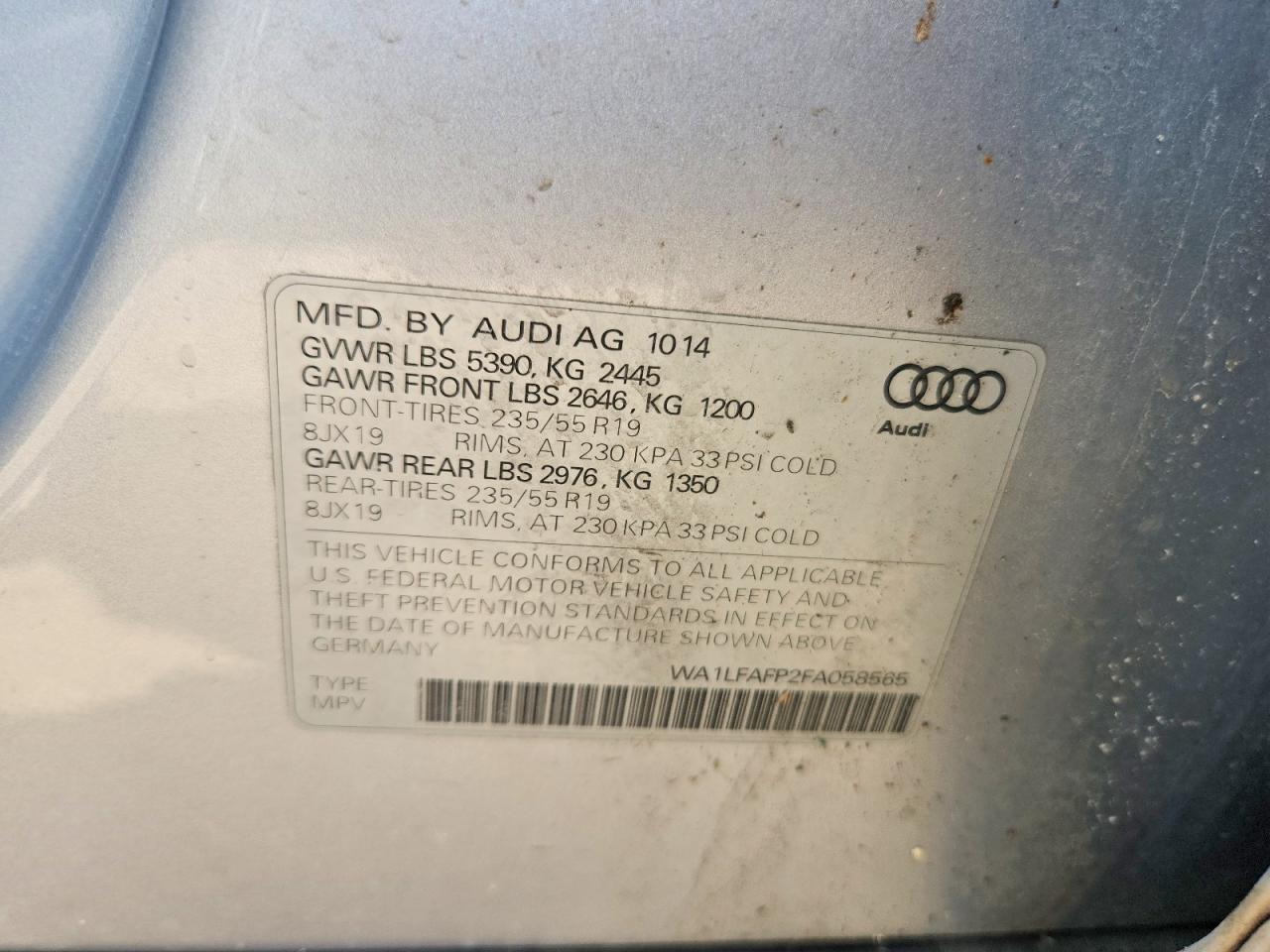 2015 Audi Q5 Premium Plus Серебряный vin: WA1LFAFP2FA058565
