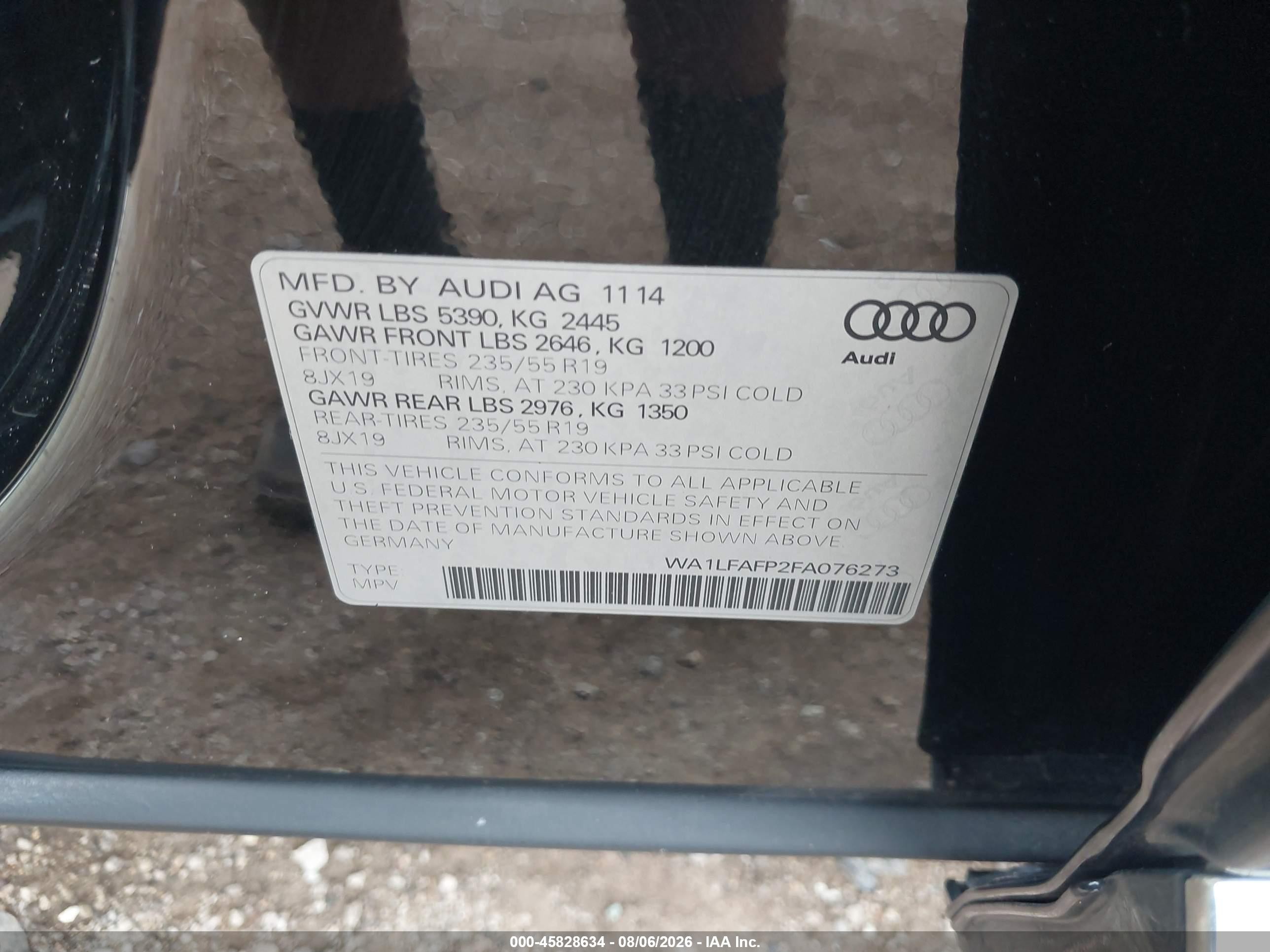 2015 Audi Q5 2.0t Premium Черный vin: WA1LFAFP2FA076273