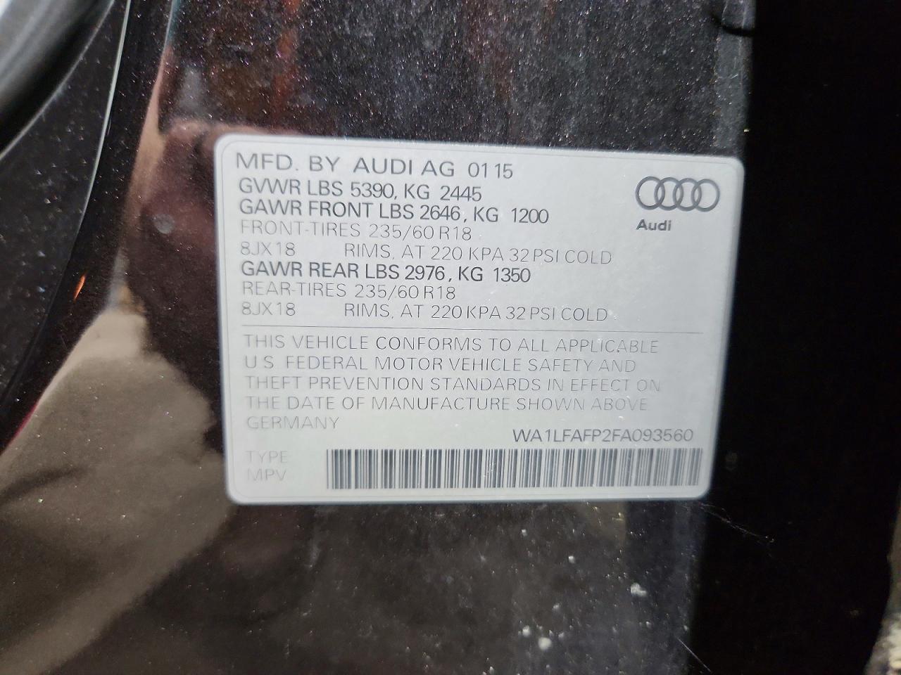 2015 Audi Q5 Premium Plus Charcoal vin: WA1LFAFP2FA093560