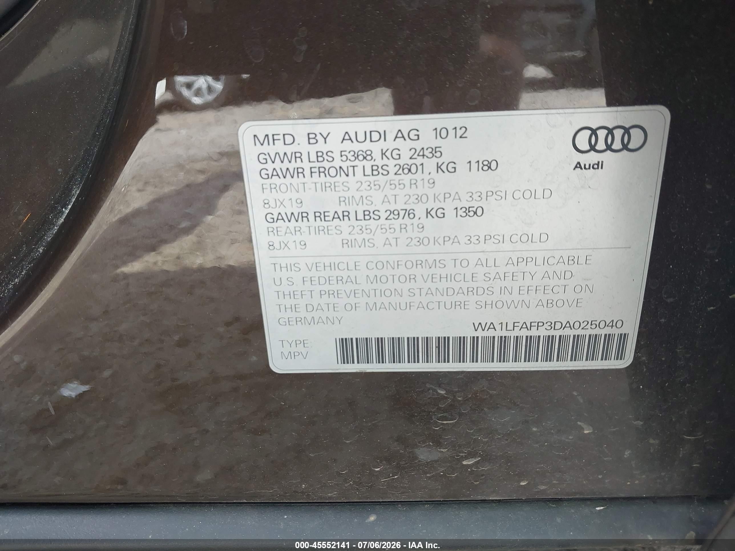 2013 Audi Q5 2.0t Premium Коричневый vin: WA1LFAFP3DA025040