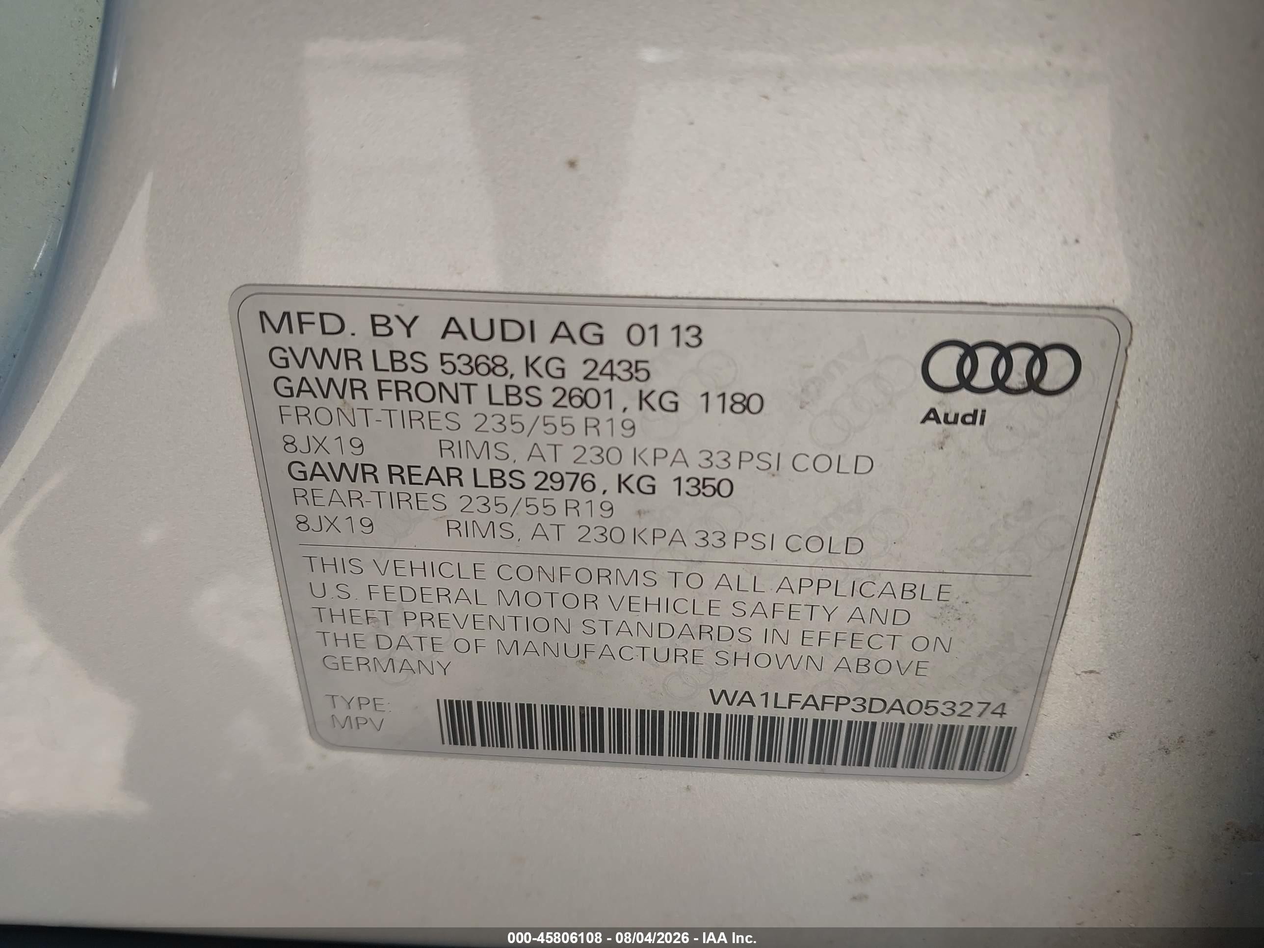2013 Audi Q5 2.0t Premium White vin: WA1LFAFP3DA053274
