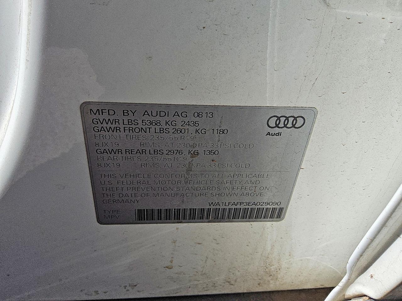2014 Audi Q5 Premium Plus White vin: WA1LFAFP3EA029090