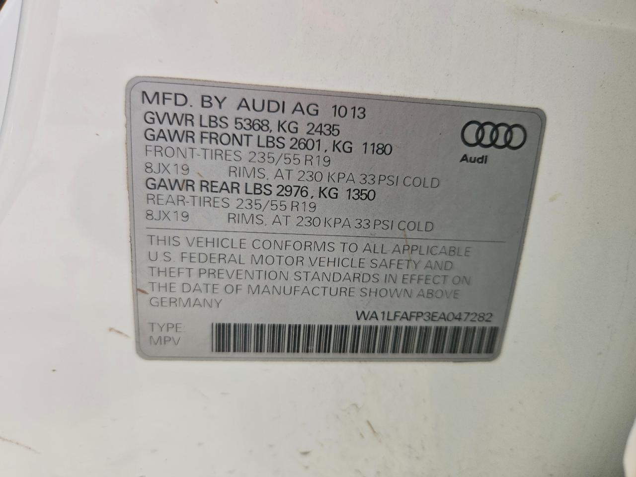 2014 Audi Q5 Premium Plus White vin: WA1LFAFP3EA047282