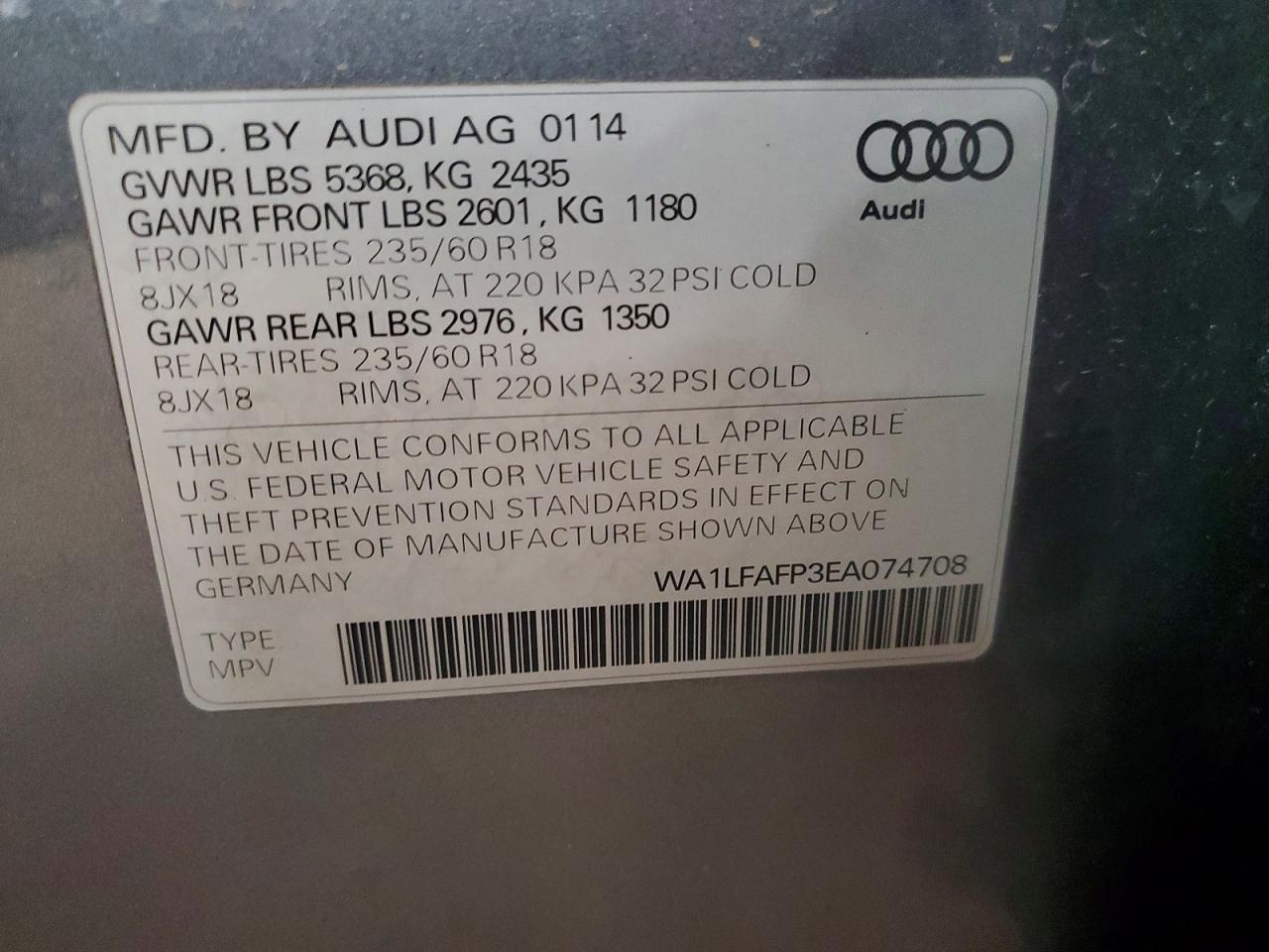2014 Audi Q5 Premium Plus Gray vin: WA1LFAFP3EA074708