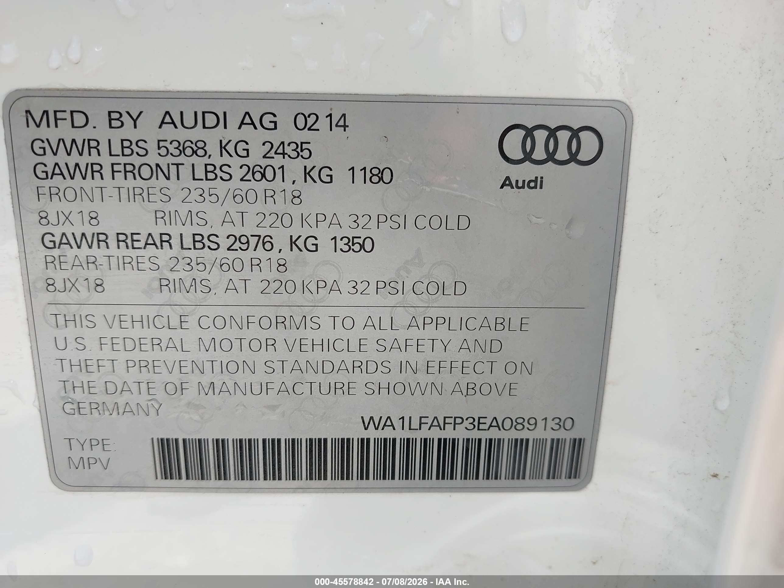 2014 Audi Q5 2.0t Premium White vin: WA1LFAFP3EA089130