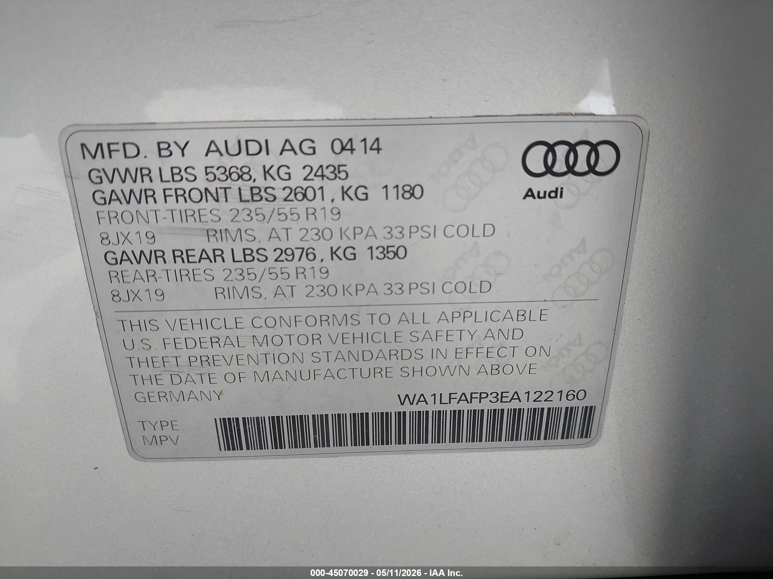 2014 Audi Q5 2.0t Premium Silver vin: WA1LFAFP3EA122160