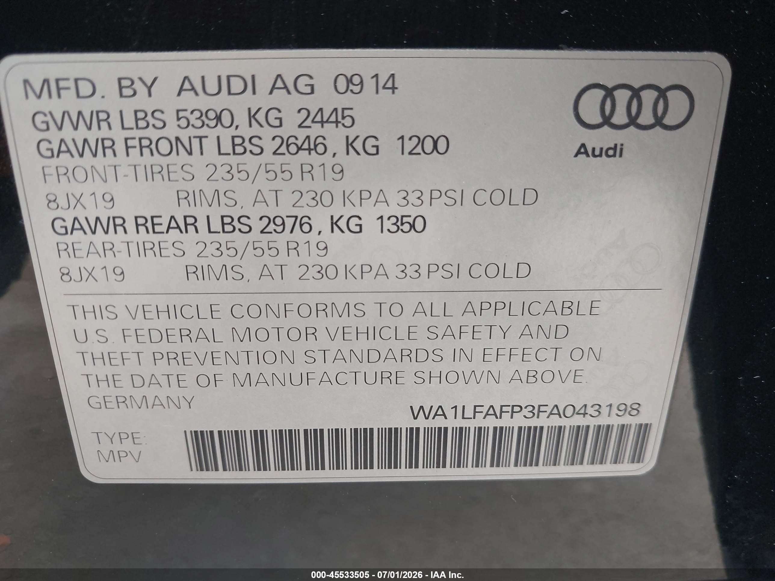 2015 Audi Q5 2.0t Premium Black vin: WA1LFAFP3FA043198