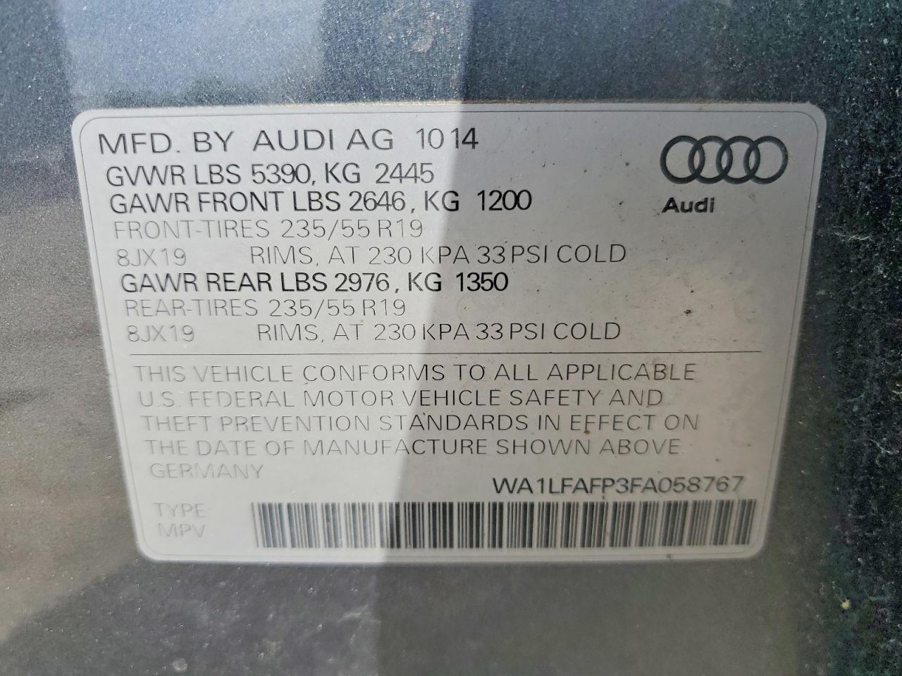 2015 Audi Q5 Premium Plus Gray vin: WA1LFAFP3FA058767