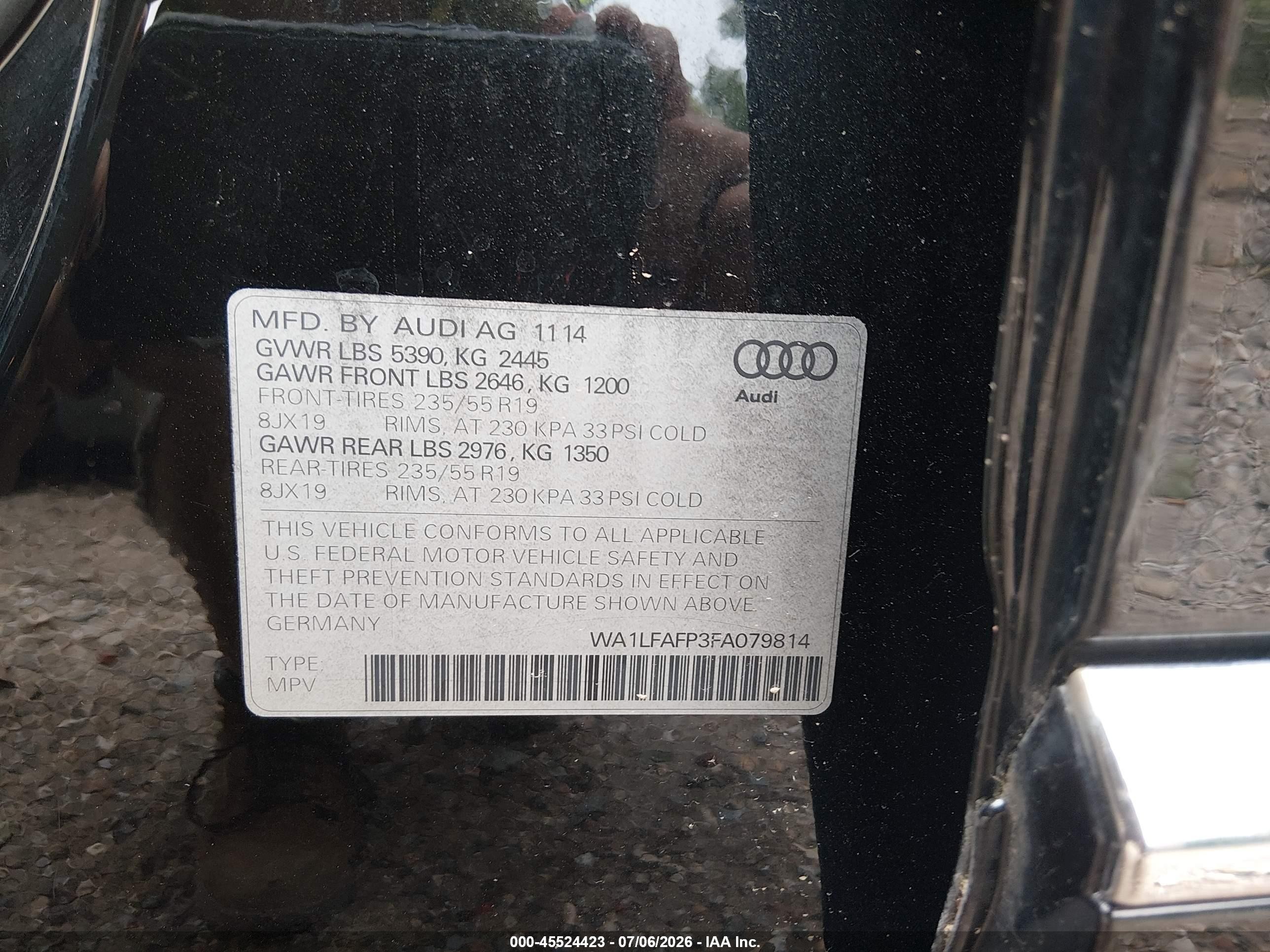 2015 Audi Q5 2.0t Premium Black vin: WA1LFAFP3FA079814