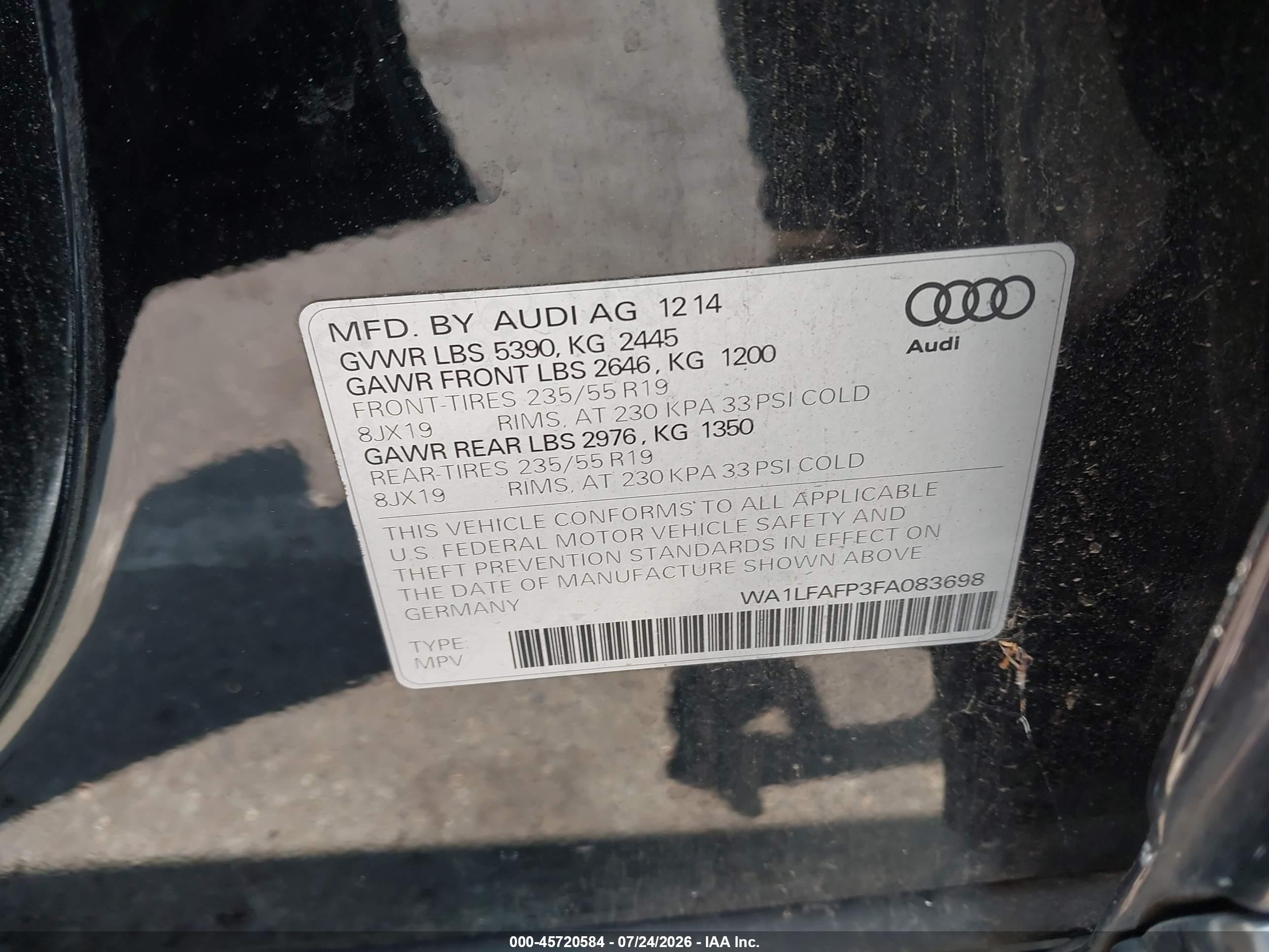 2015 Audi Q5 2.0t Premium Black vin: WA1LFAFP3FA083698