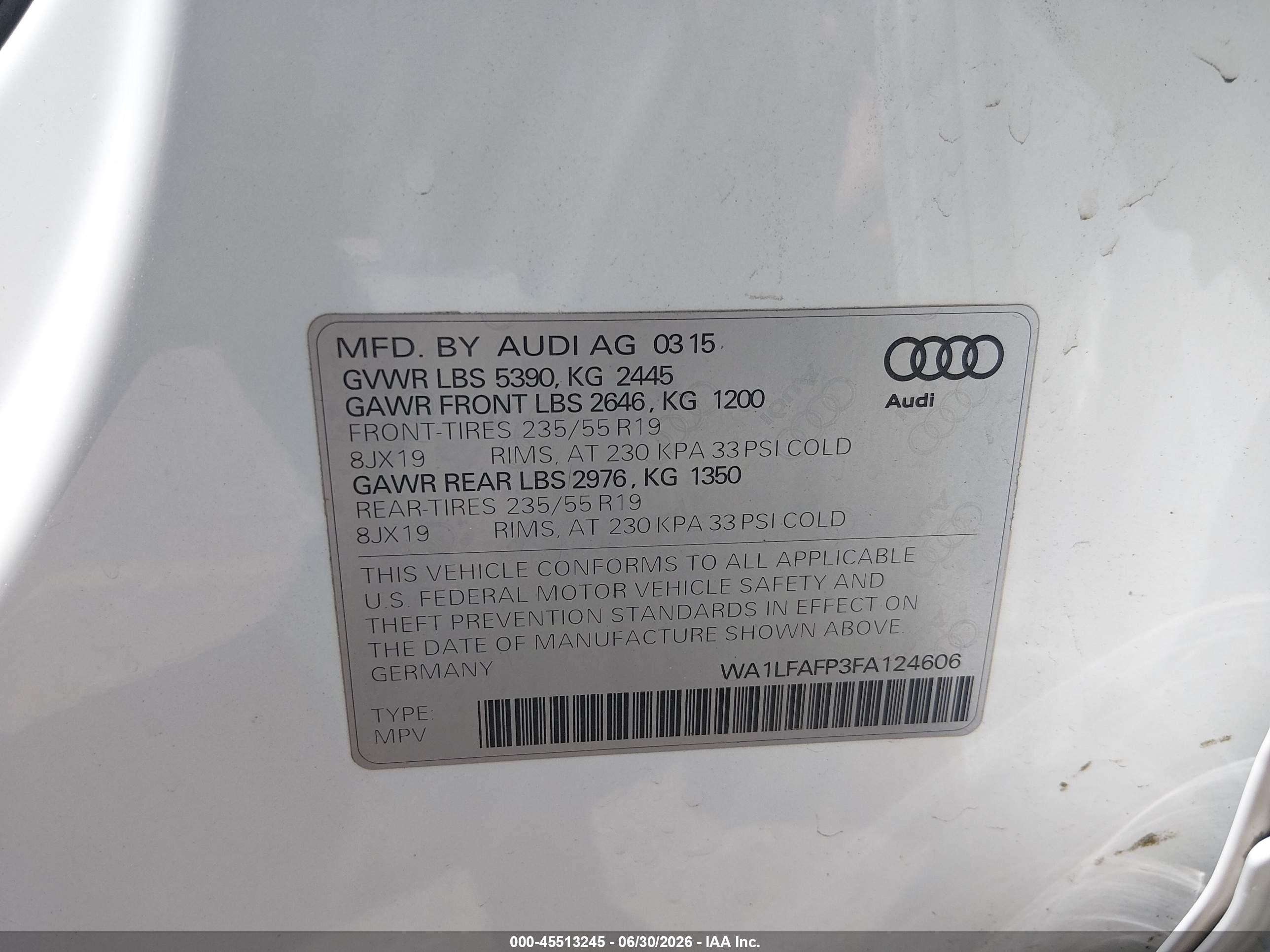 2015 Audi Q5 2.0t Premium Белый vin: WA1LFAFP3FA124606