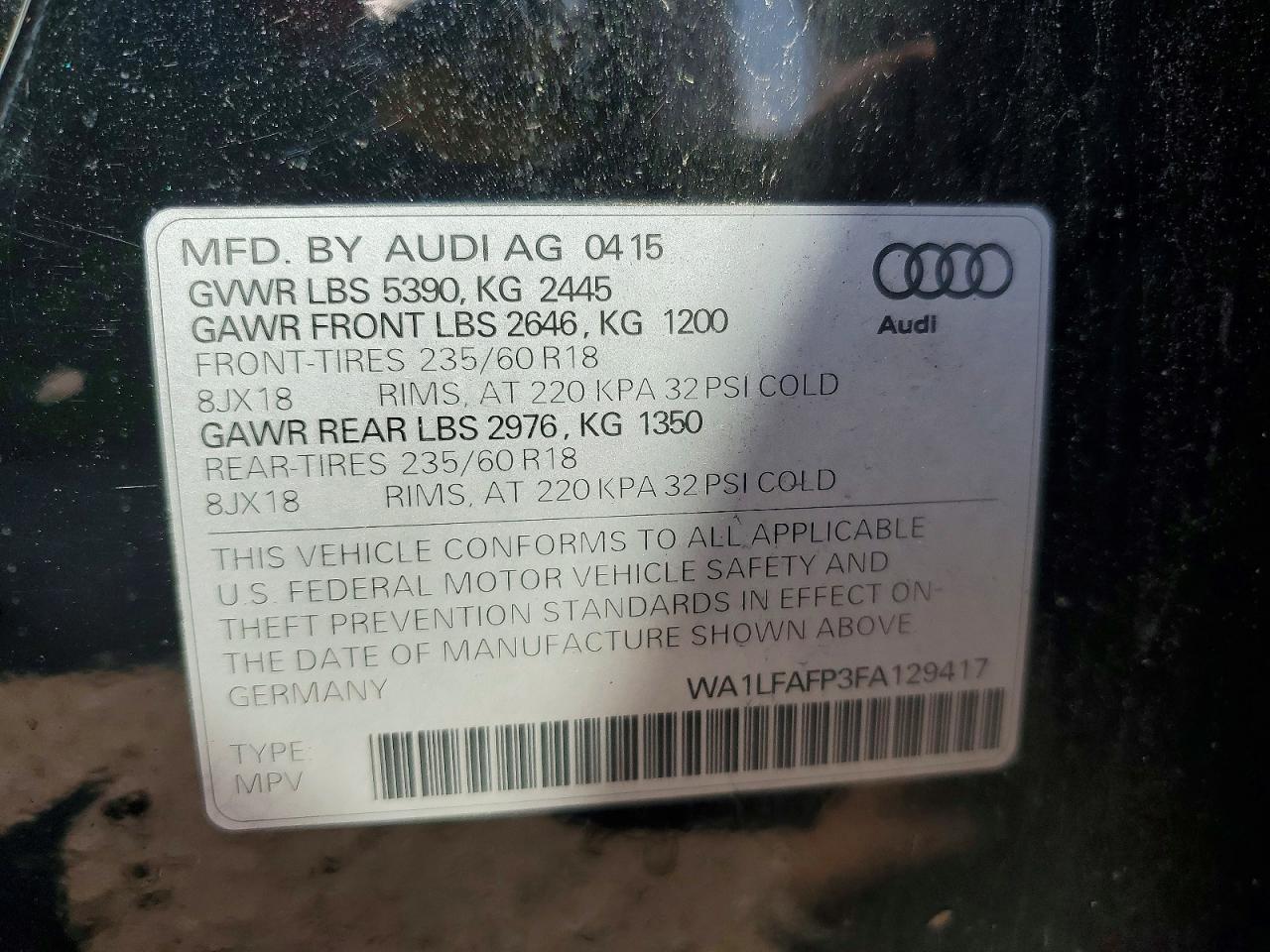 2015 Audi Q5 Premium Plus Black vin: WA1LFAFP3FA129417