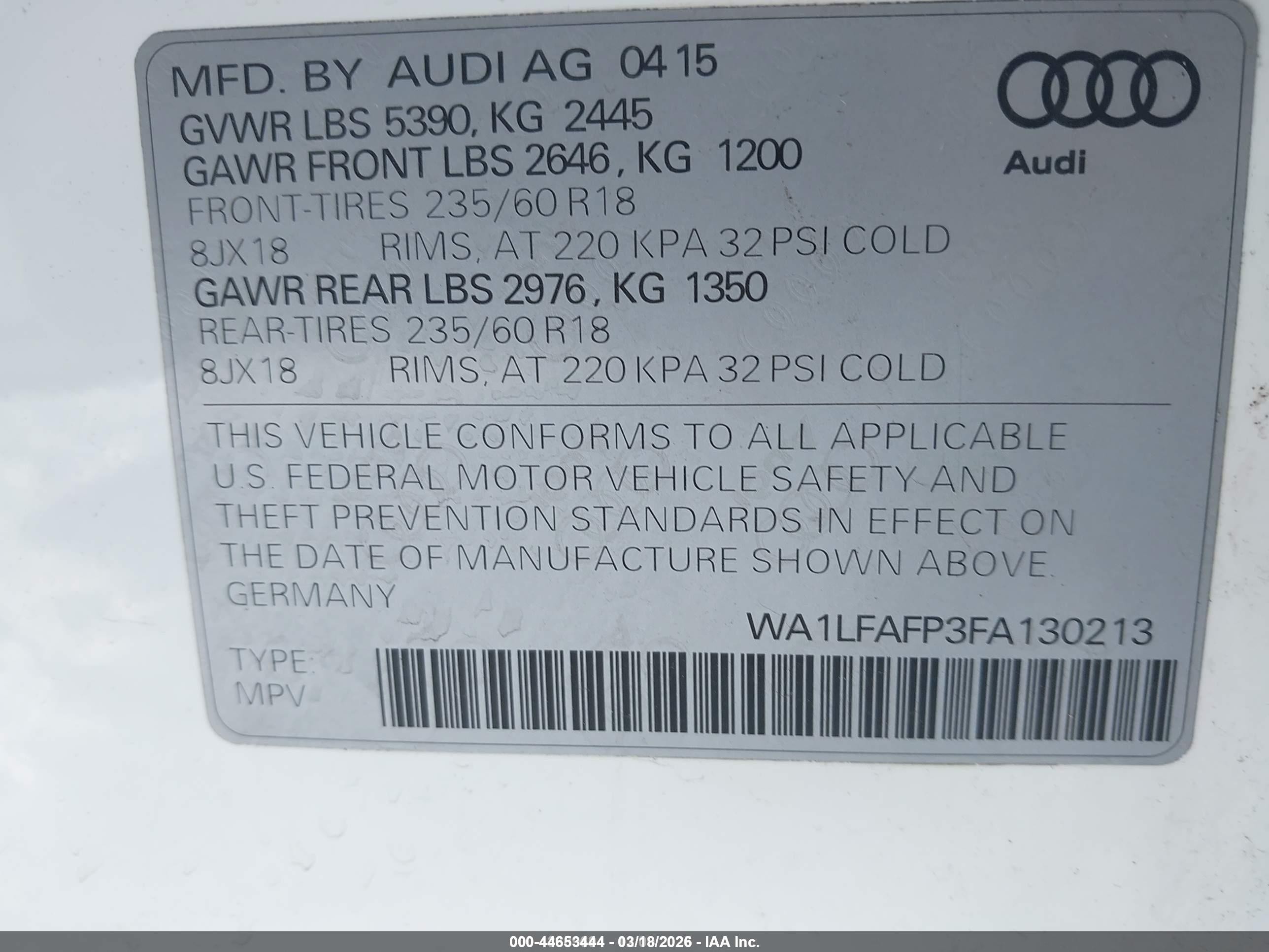 2015 Audi Q5 2.0t Premium White vin: WA1LFAFP3FA130213