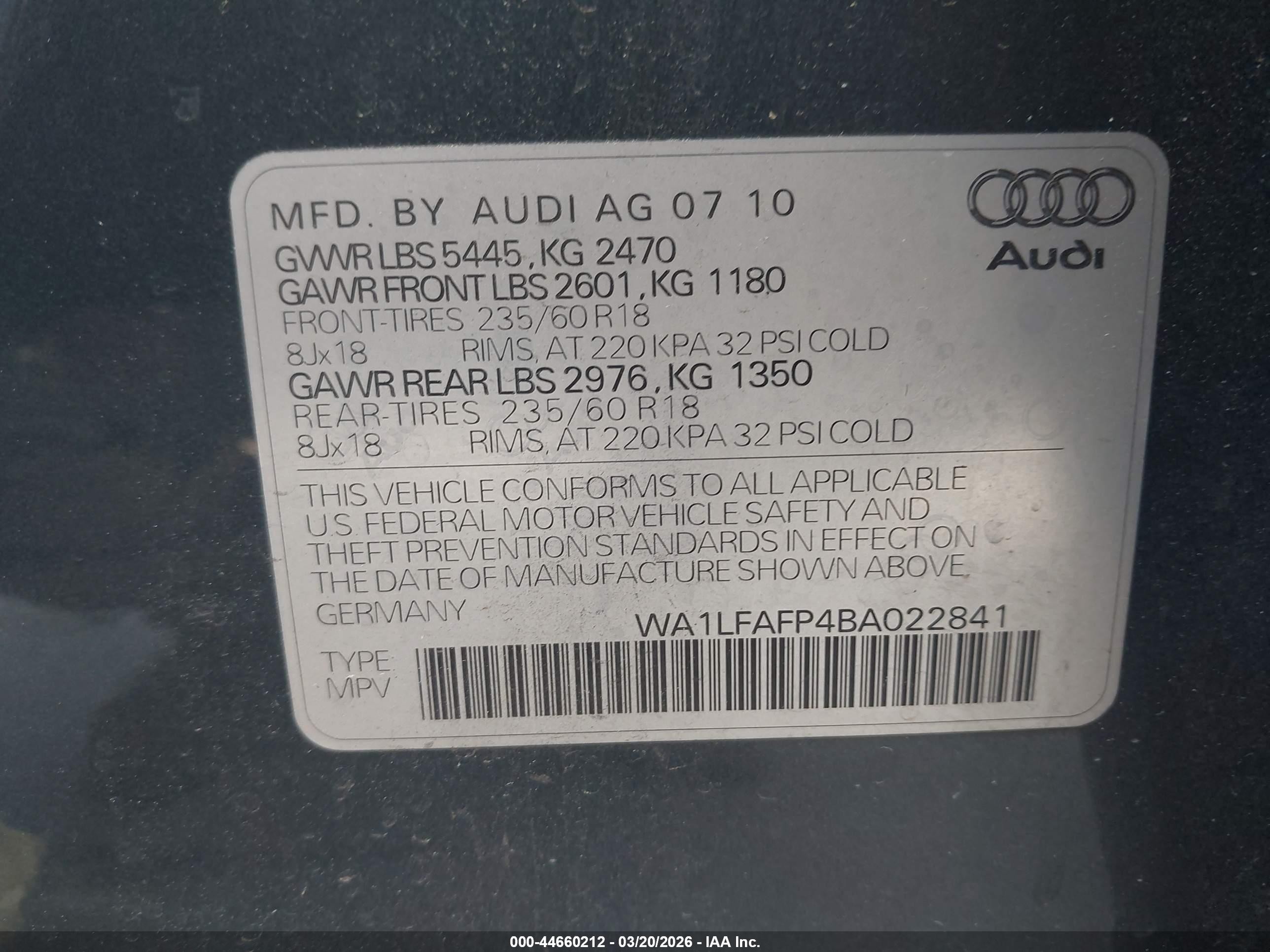 2011 Audi Q5 2.0t Premium Blue vin: WA1LFAFP4BA022841