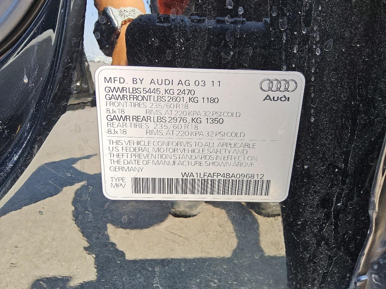 2011 Audi Q5 Premium Plus Black vin: WA1LFAFP4BA096812