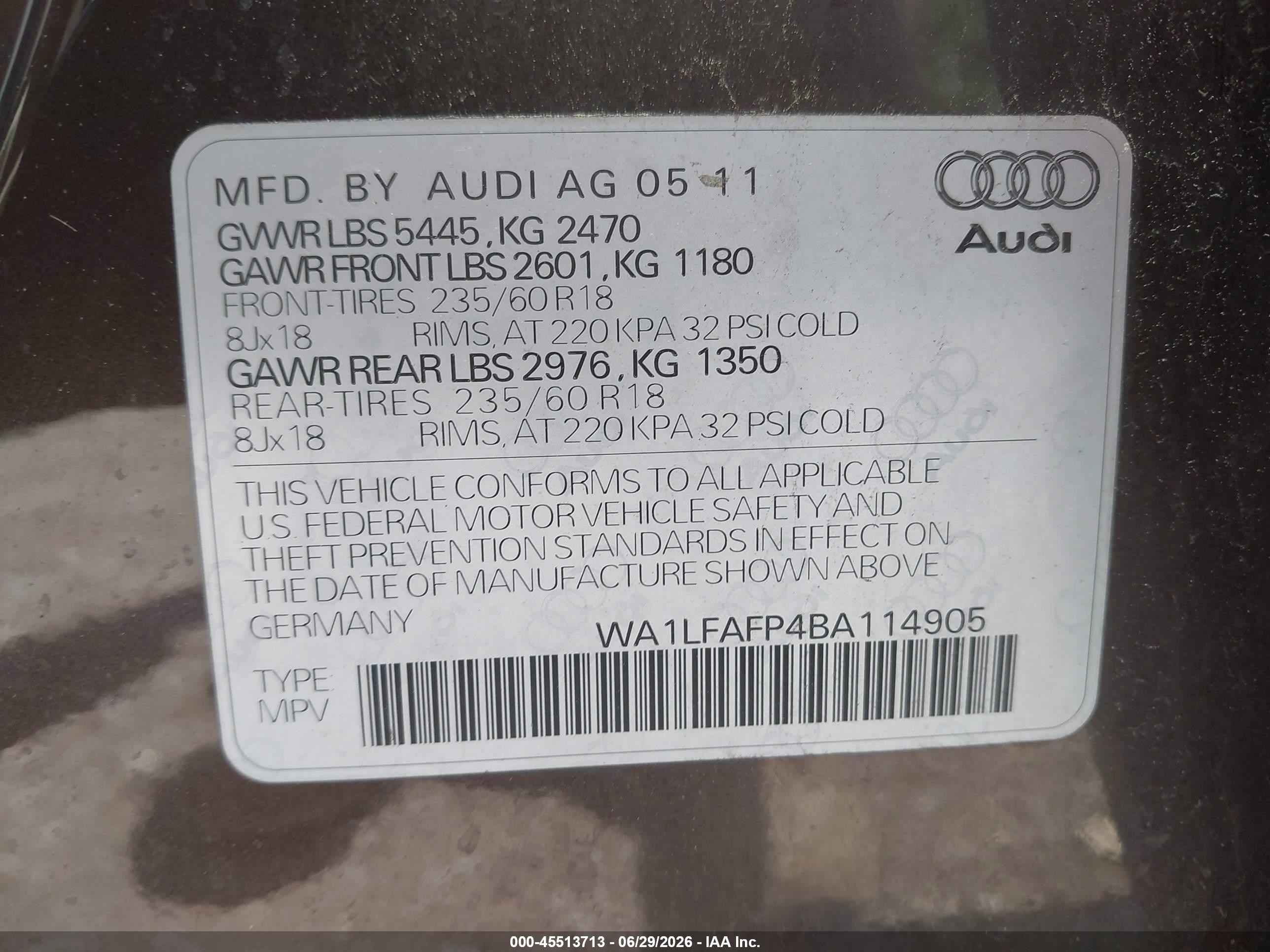 2011 Audi Q5 2.0t Premium Brown vin: WA1LFAFP4BA114905