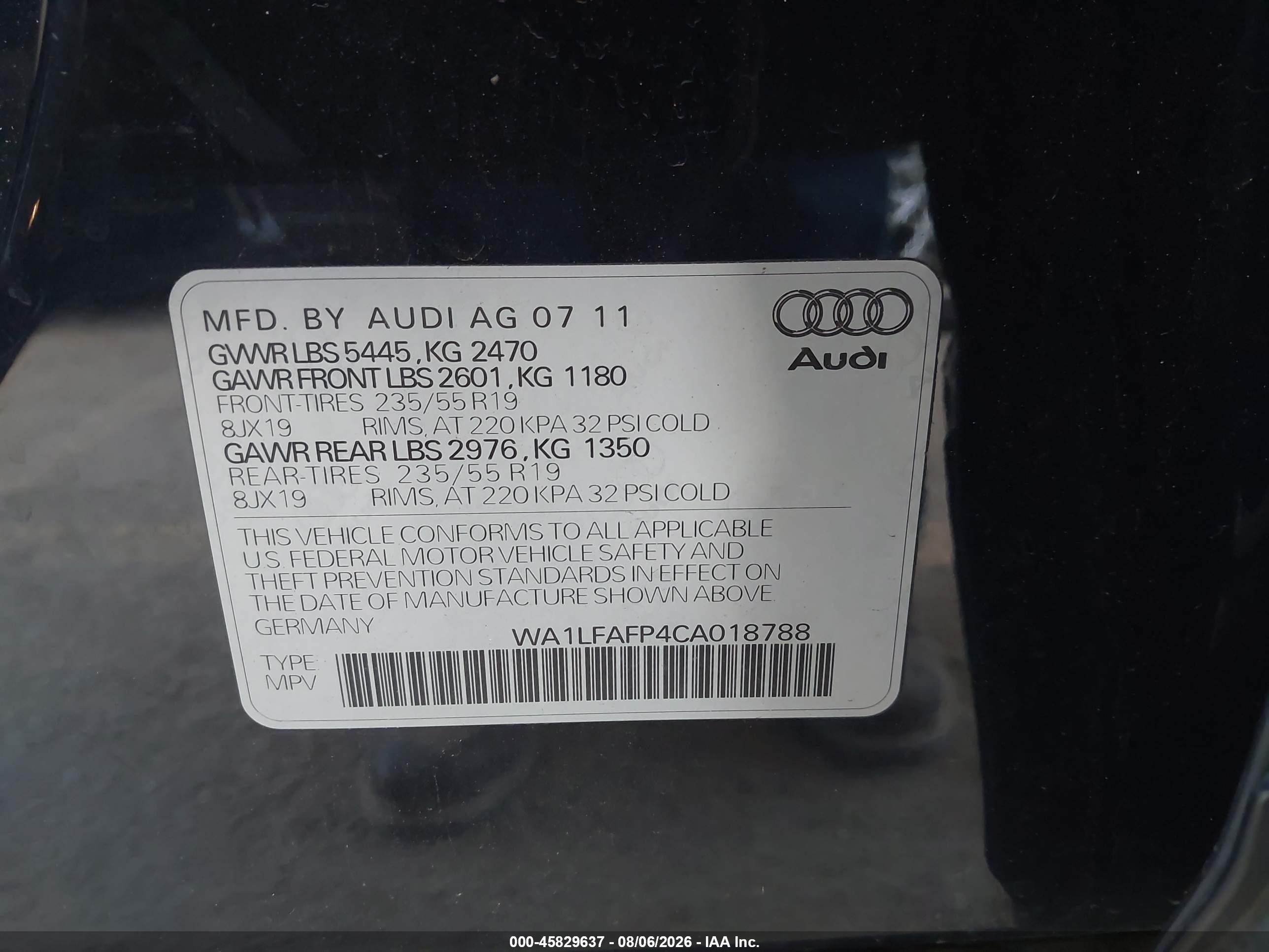 2012 Audi Q5 2.0t Premium Dark Blue vin: WA1LFAFP4CA018788