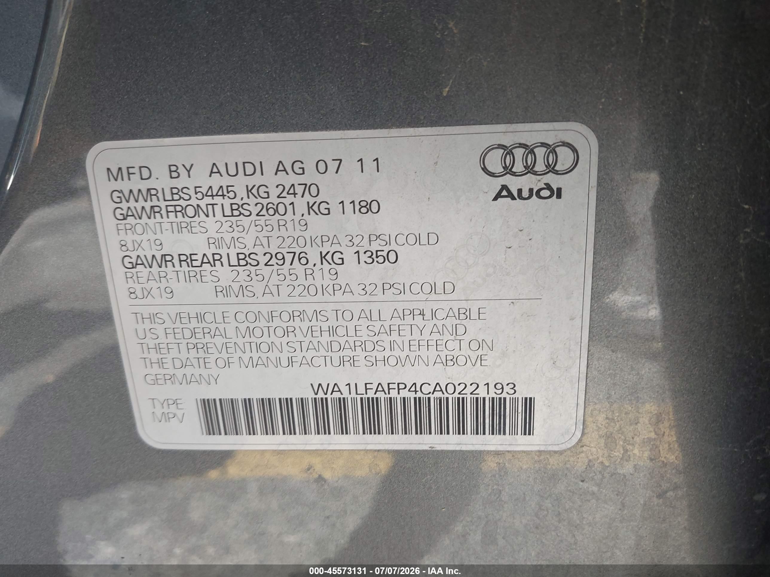 2012 Audi Q5 2.0t Premium Gray vin: WA1LFAFP4CA022193