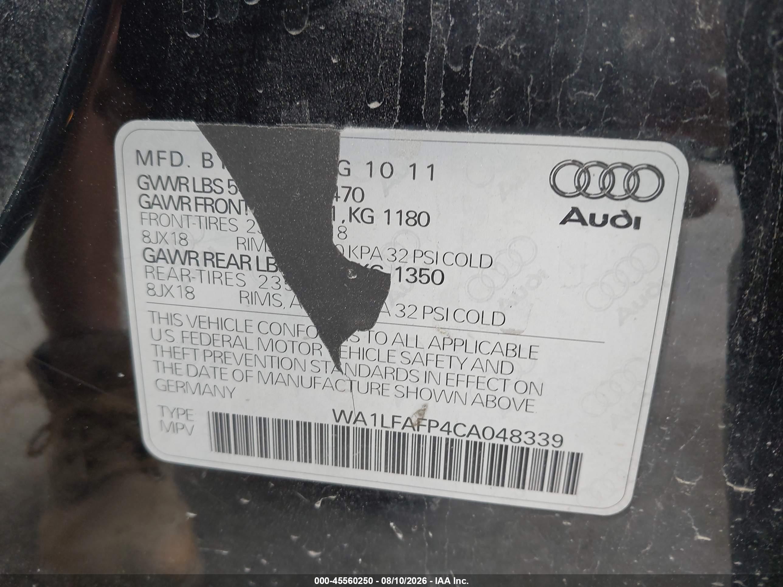 2012 Audi Q5 2.0t Premium Black vin: WA1LFAFP4CA048339