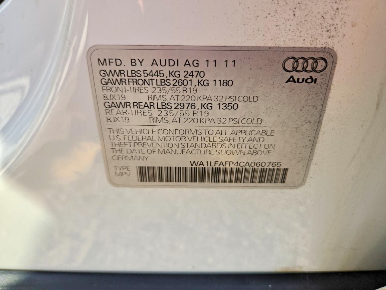 2012 Audi Q5 Premium Plus White vin: WA1LFAFP4CA060765