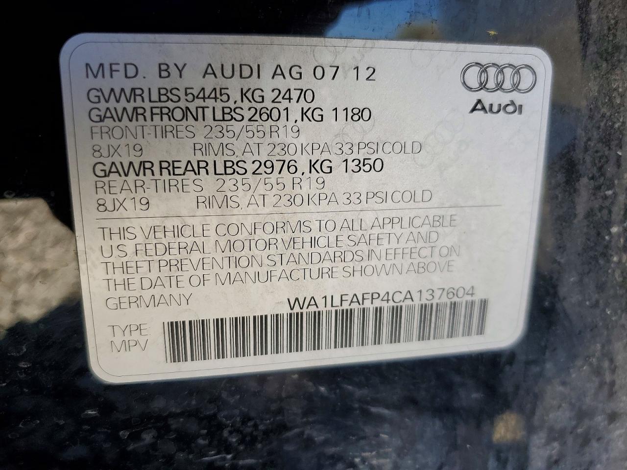 2012 Audi Q5 Premium Plus Black vin: WA1LFAFP4CA137604
