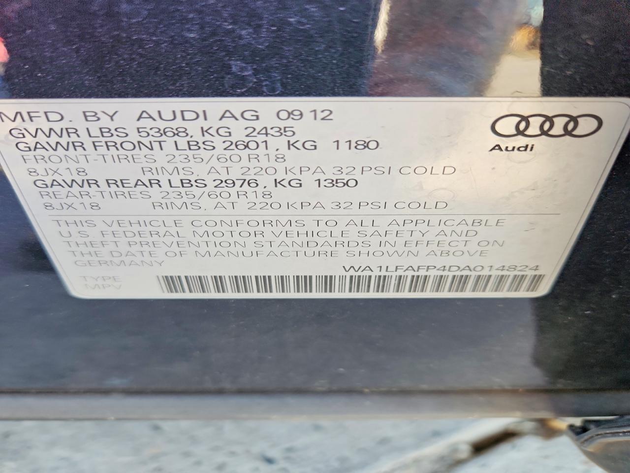 2013 Audi Q5 Premium Plus Black vin: WA1LFAFP4DA014824