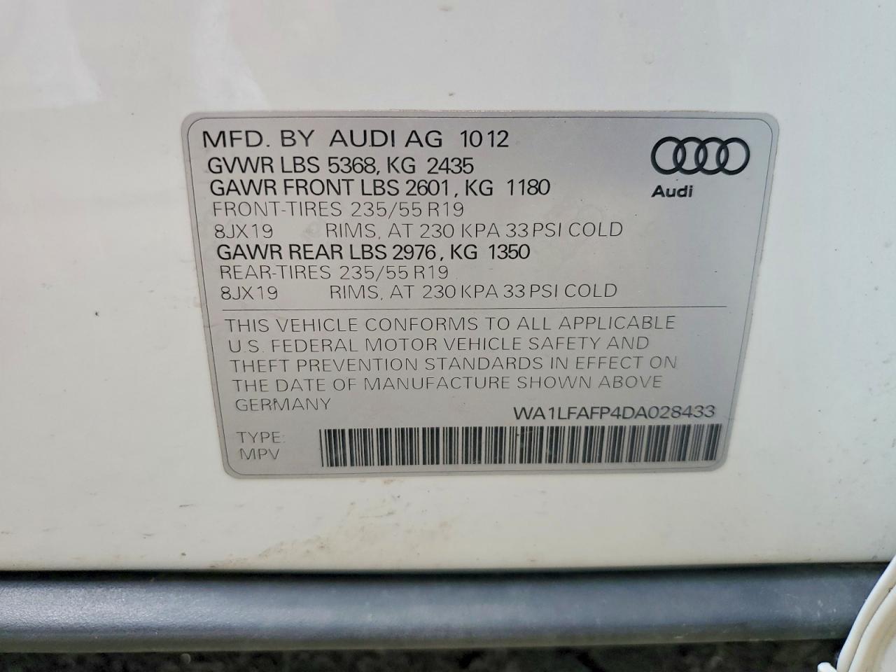2013 Audi Q5 Premium Plus White vin: WA1LFAFP4DA028433