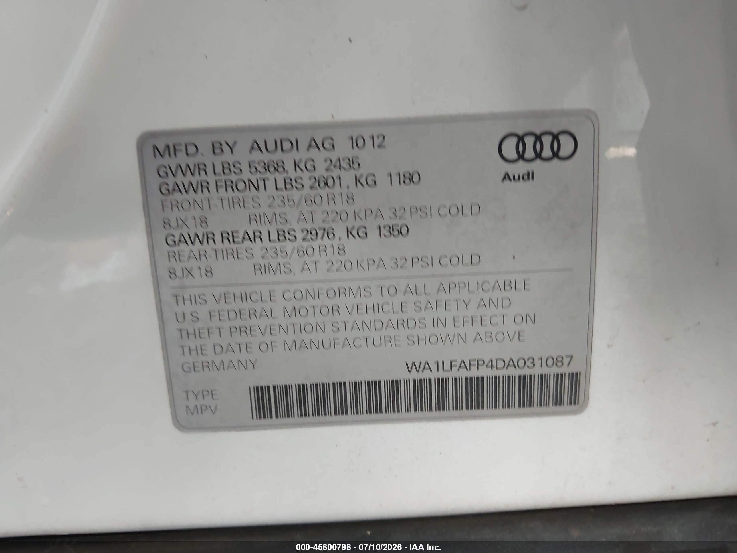 2013 Audi Q5 2.0t Premium White vin: WA1LFAFP4DA031087