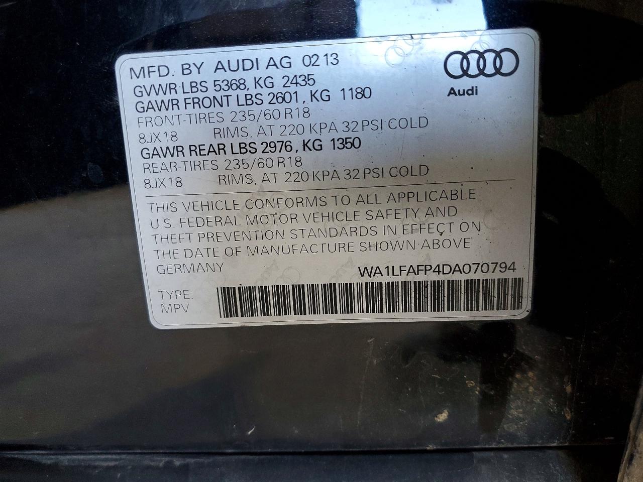 2013 Audi Q5 Premium Plus Black vin: WA1LFAFP4DA070794