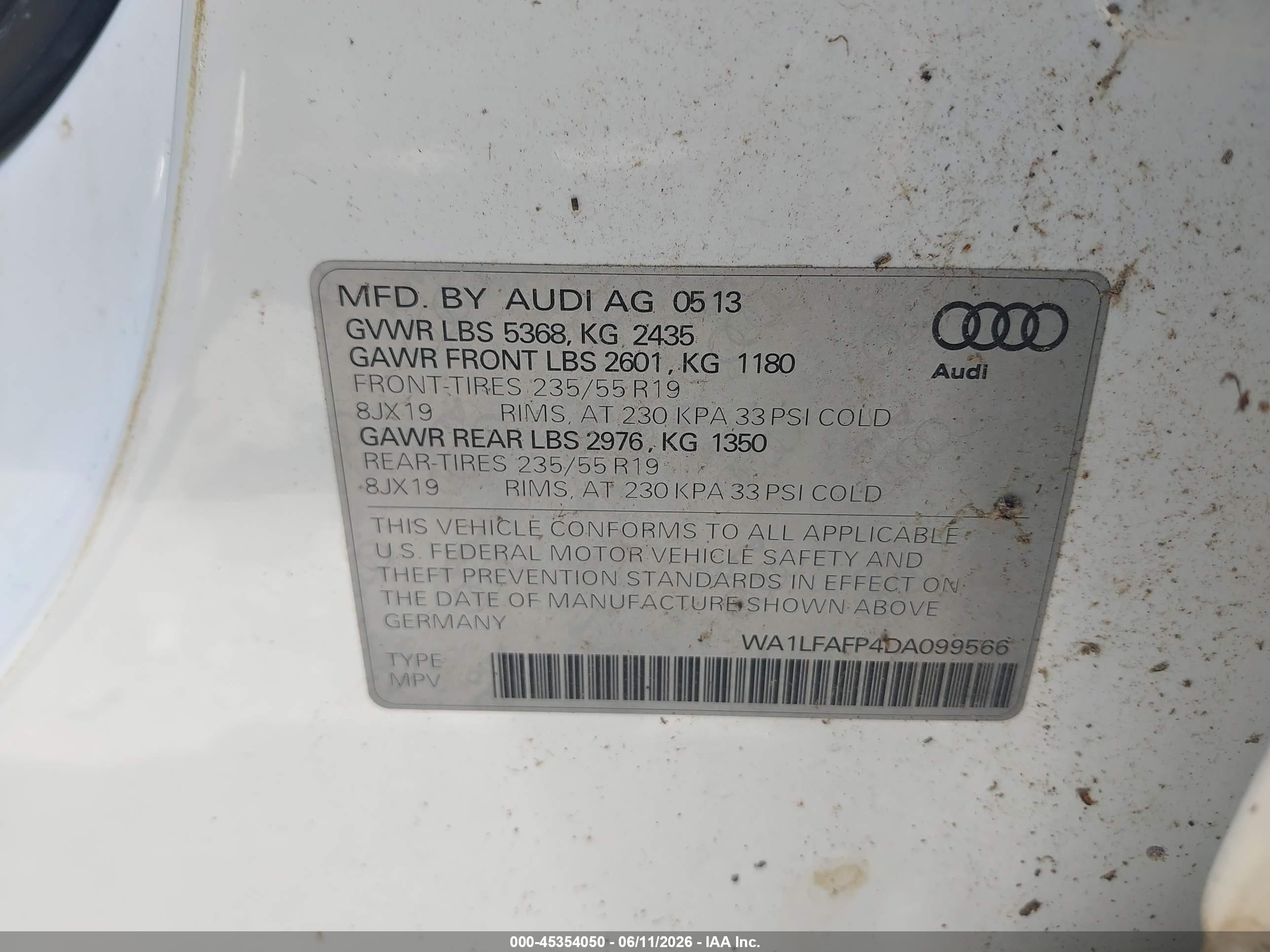 2013 Audi Q5 2.0t Premium White vin: WA1LFAFP4DA099566