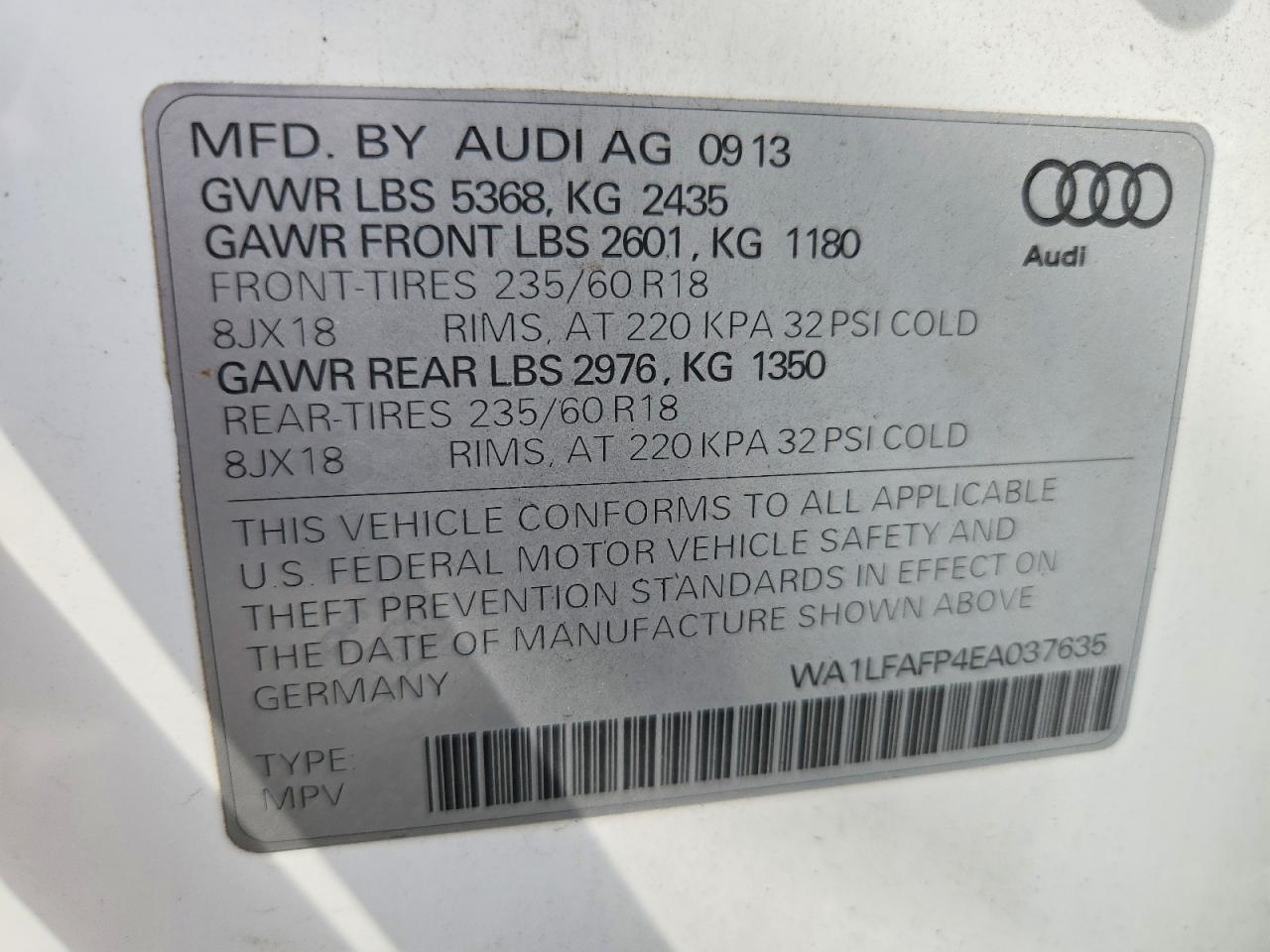 2014 Audi Q5 Premium Plus White vin: WA1LFAFP4EA037635