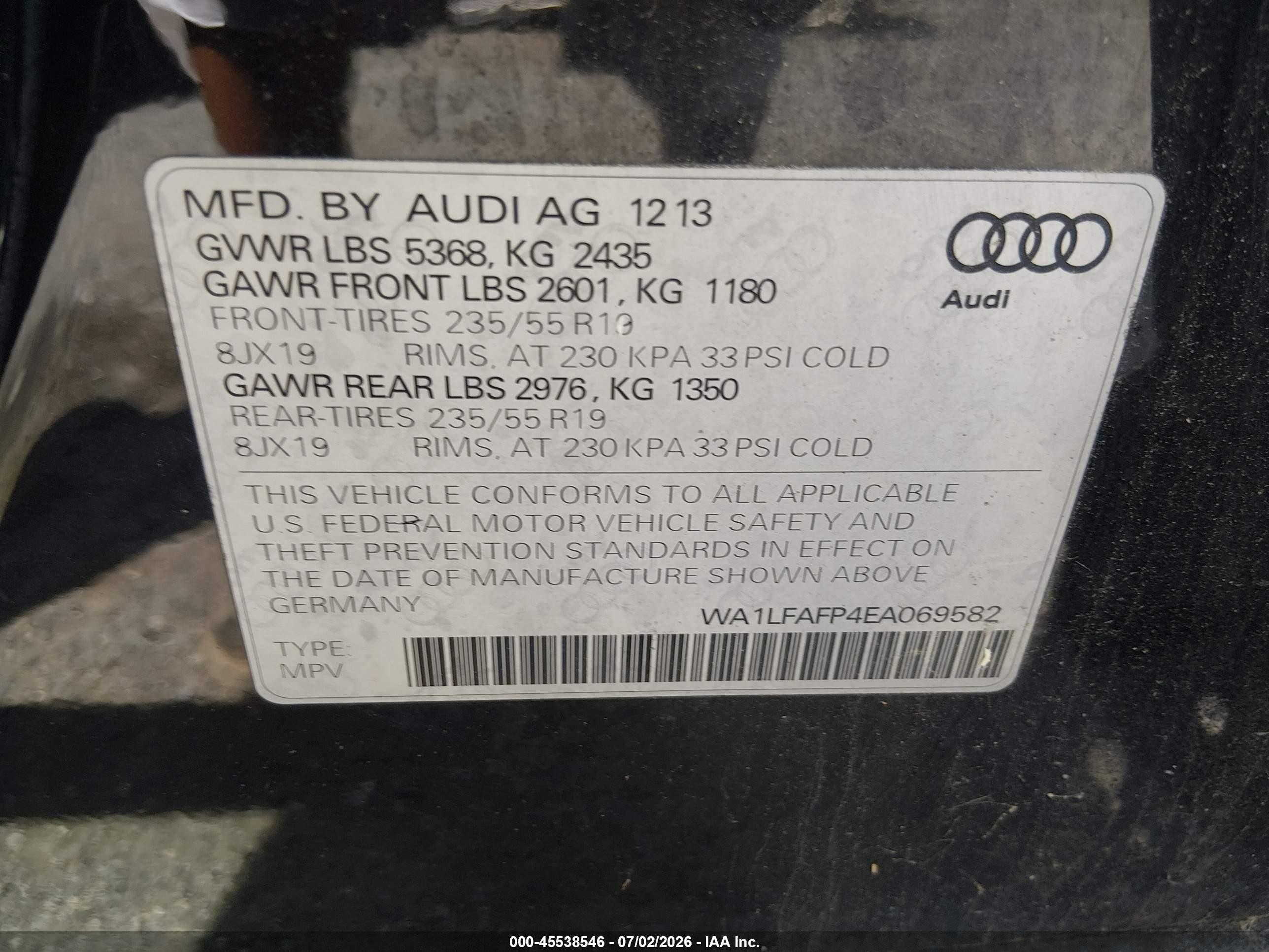 2014 Audi Q5 2.0t Premium Black vin: WA1LFAFP4EA069582