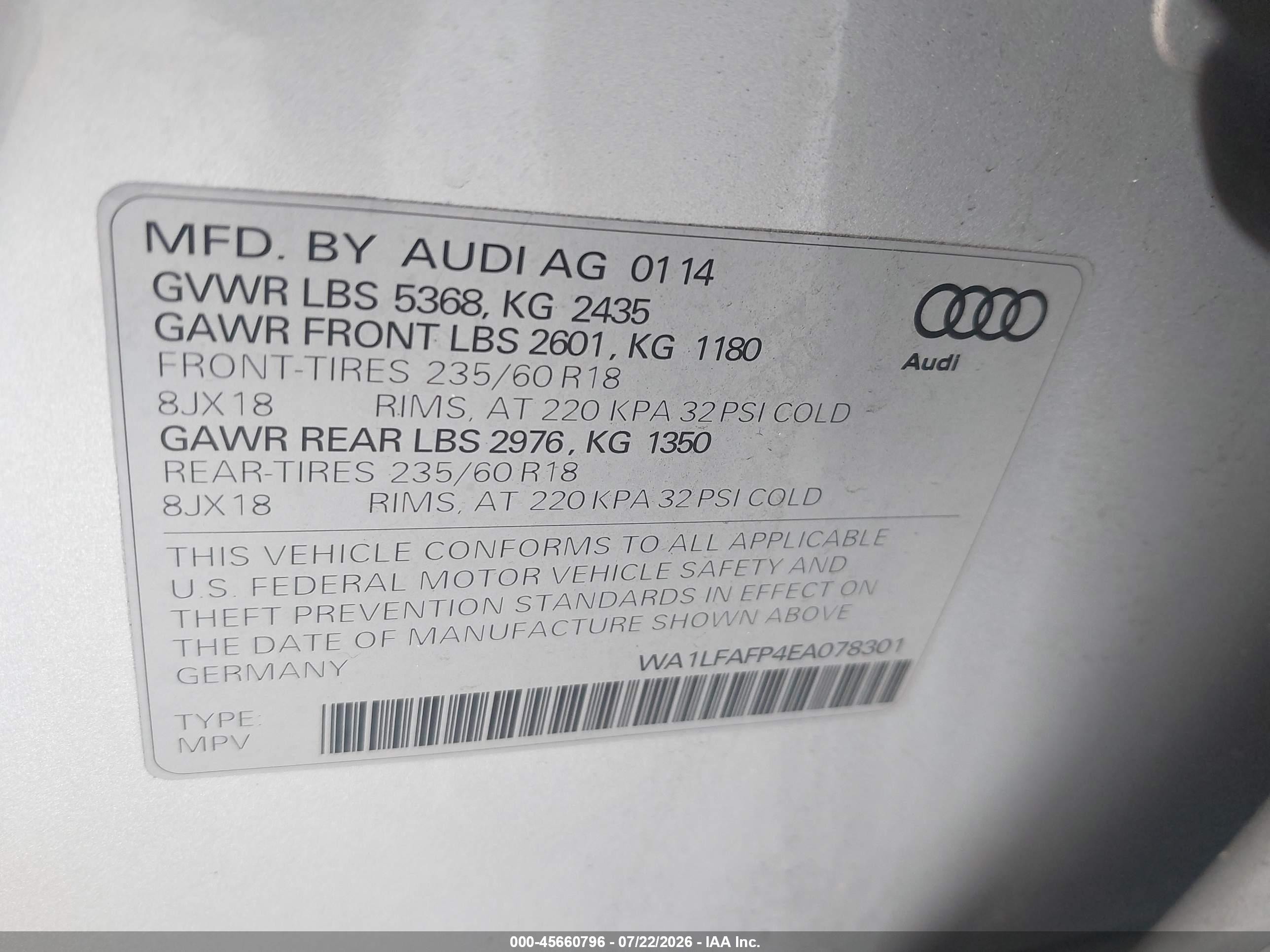 2014 Audi Q5 2.0t Premium Серебряный vin: WA1LFAFP4EA078301
