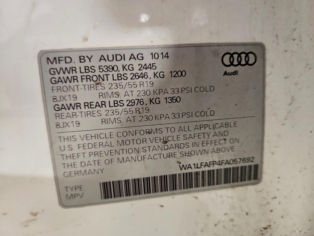 2015 Audi Q5 Premium Plus White vin: WA1LFAFP4FA057692