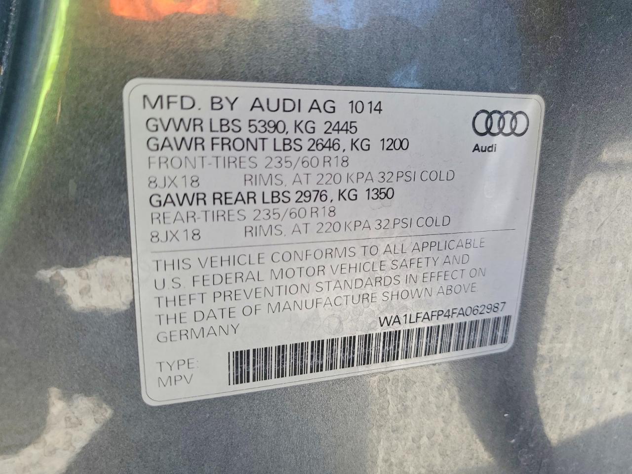 2015 Audi Q5 Premium Plus Gray vin: WA1LFAFP4FA062987