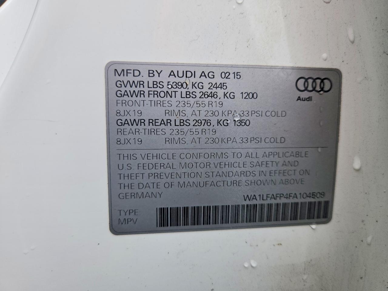 2015 Audi Q5 Premium Plus White vin: WA1LFAFP4FA104509
