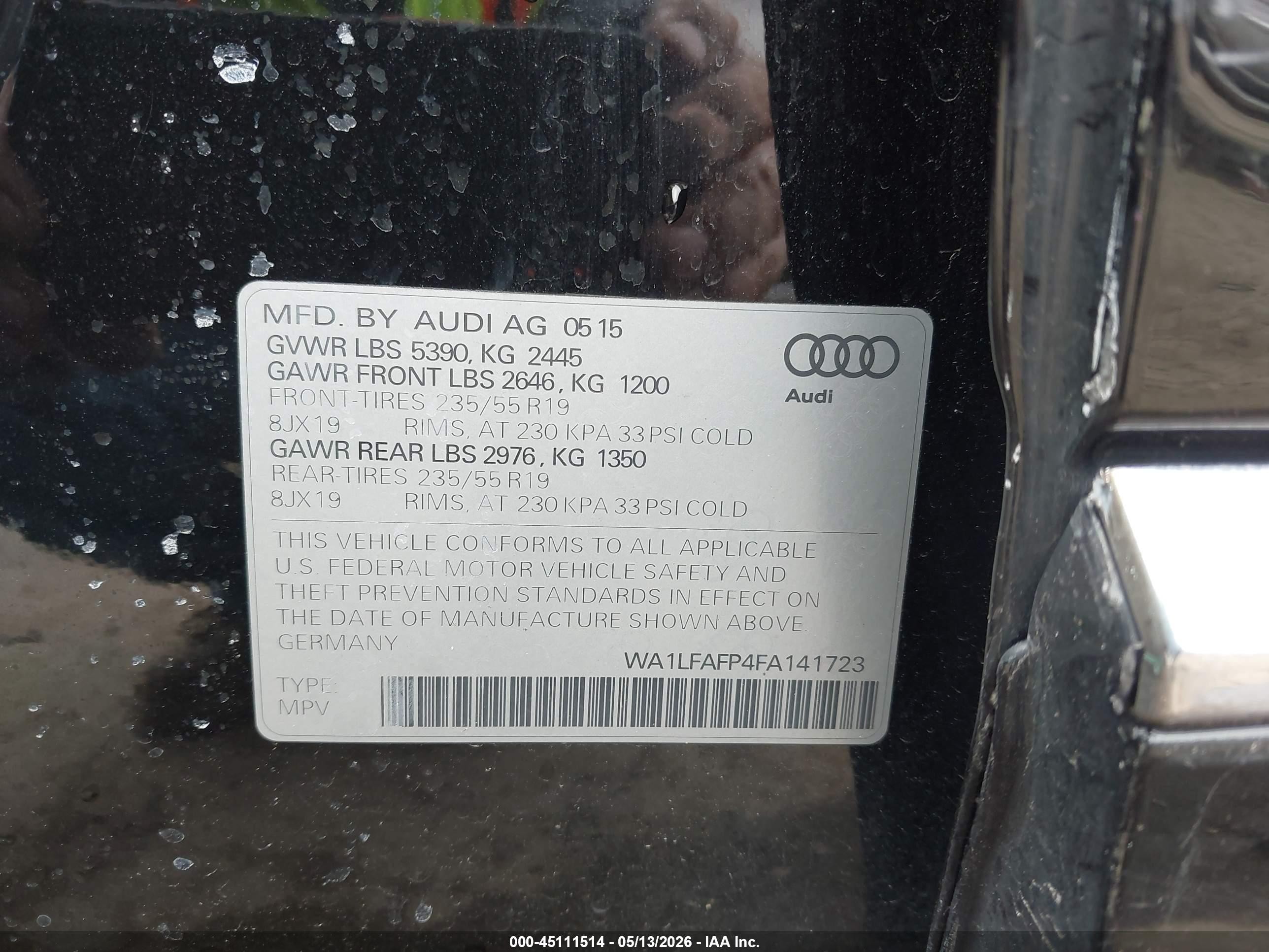 2015 Audi Q5 2.0t Premium Black vin: WA1LFAFP4FA141723