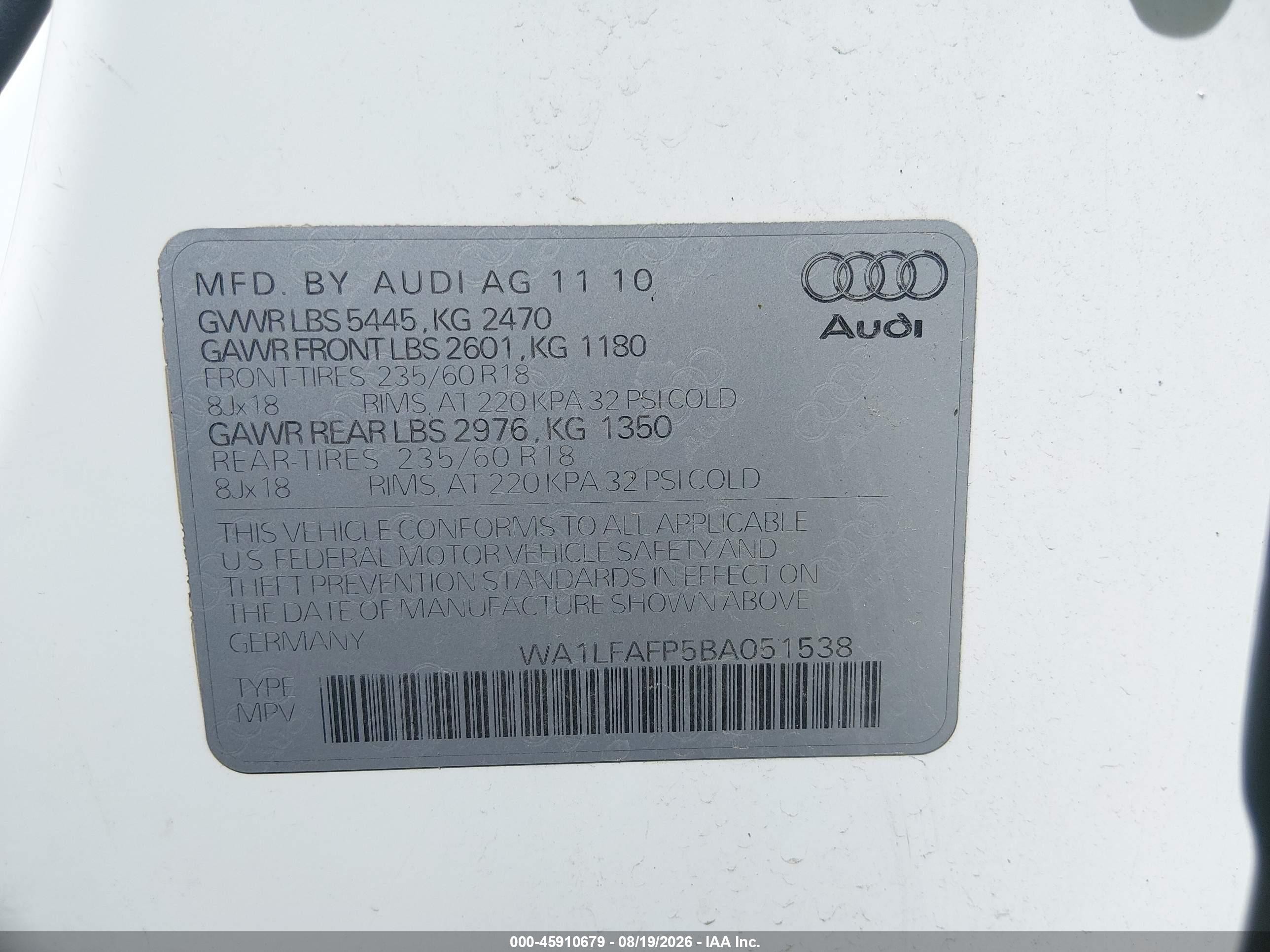 2011 Audi Q5 2.0t Premium White vin: WA1LFAFP5BA051538