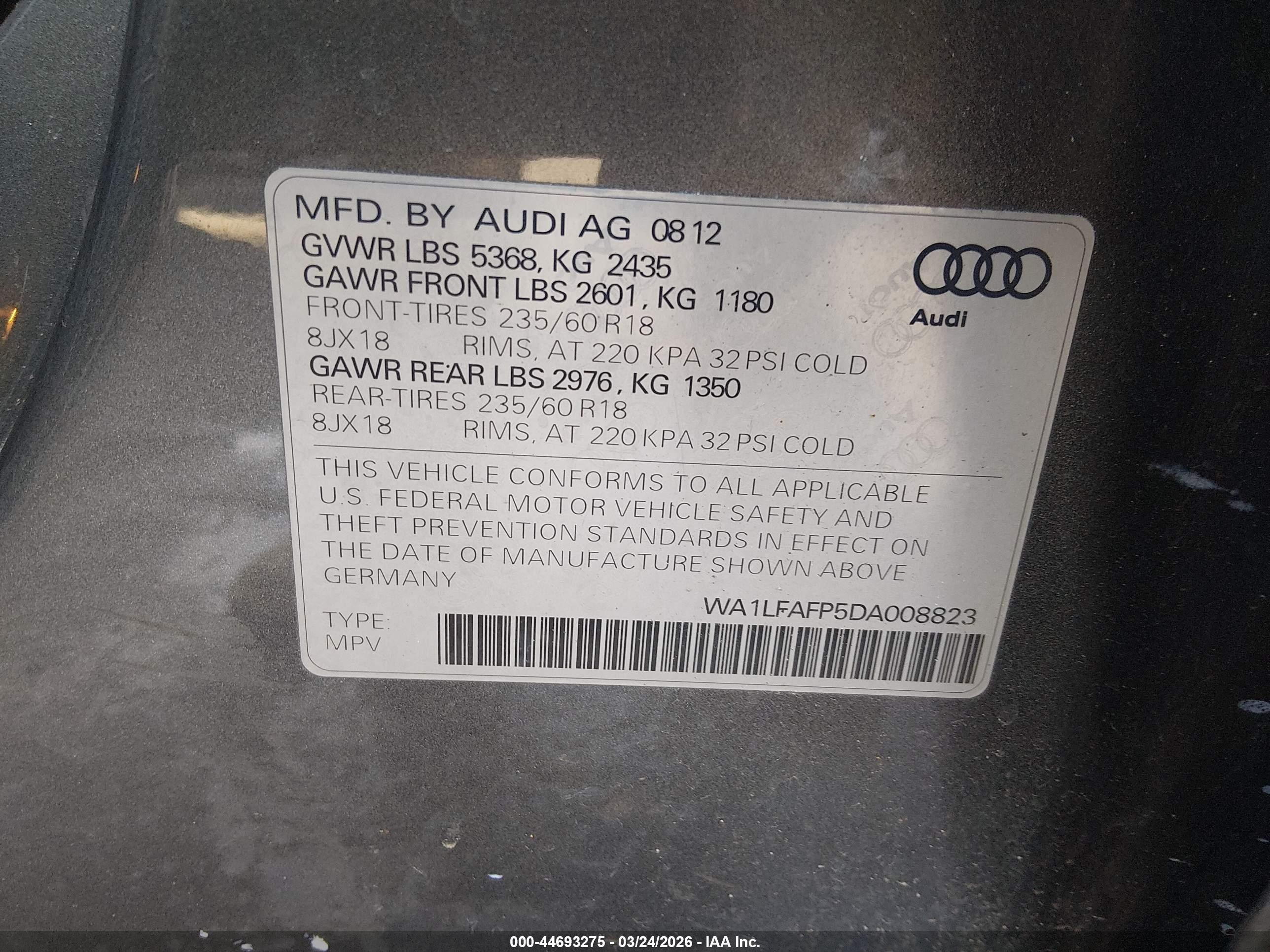 2013 Audi Q5 2.0t Premium Gray vin: WA1LFAFP5DA008823