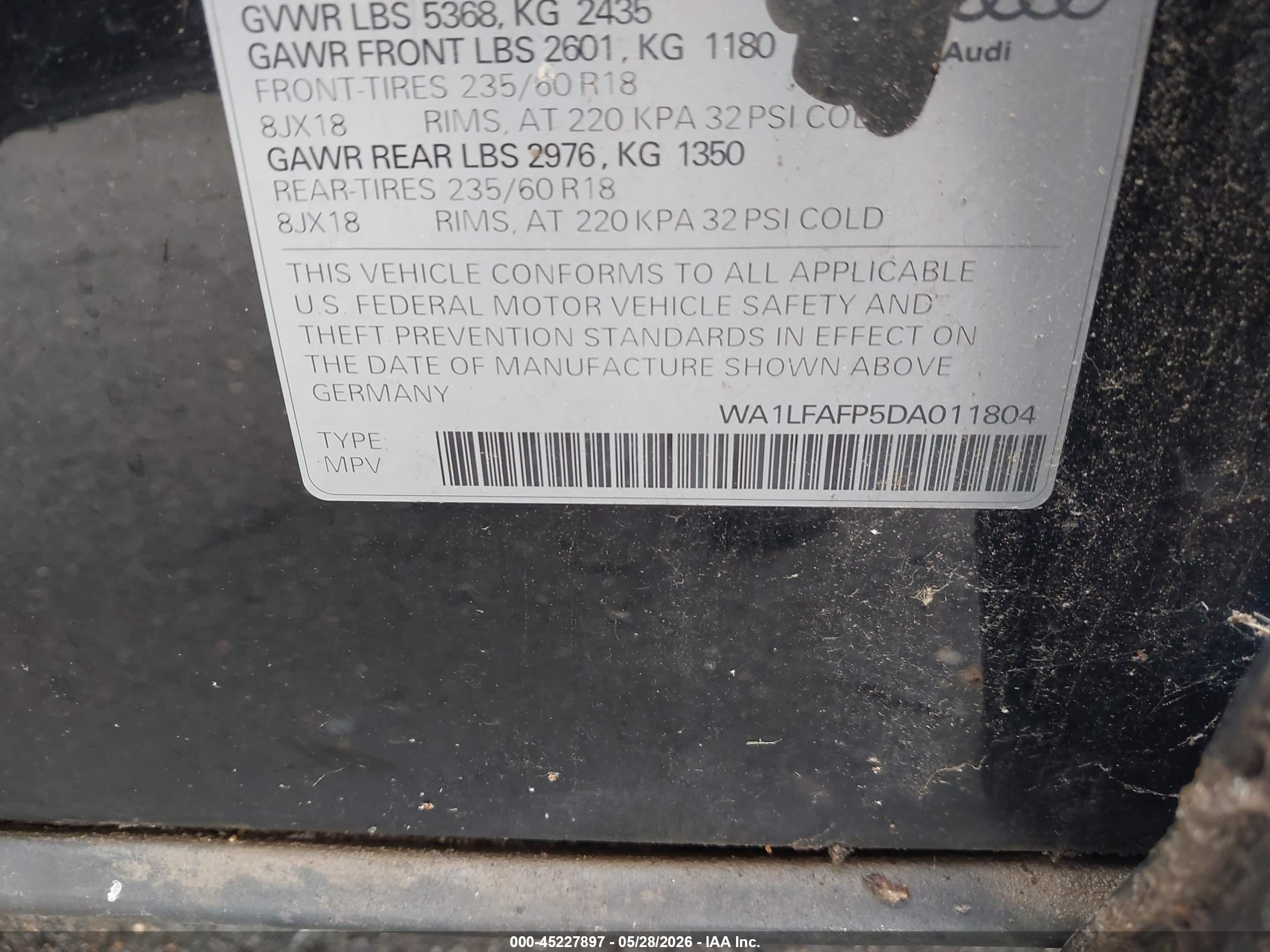 2013 Audi Q5 2.0t Premium Black vin: WA1LFAFP5DA011804