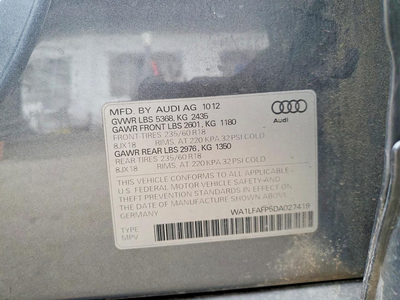 2013 Audi Q5 Premium Plus Gray vin: WA1LFAFP5DA027419