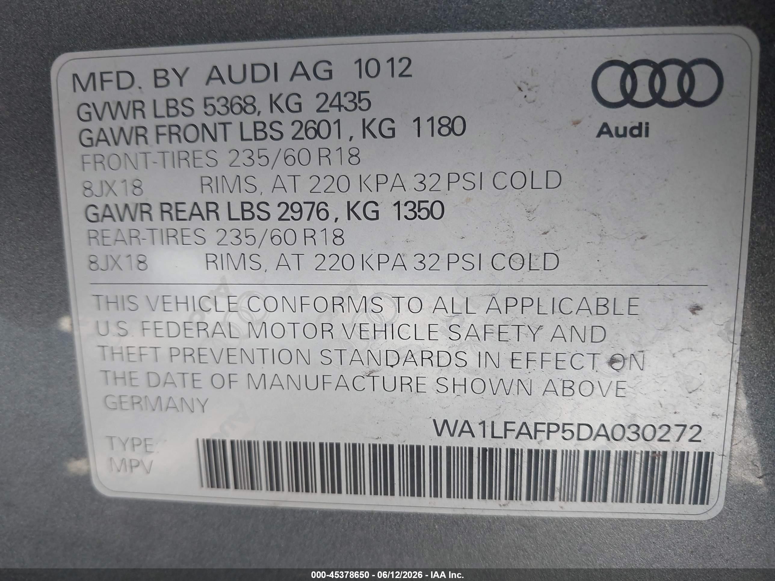2013 Audi Q5 2.0t Premium Gray vin: WA1LFAFP5DA030272