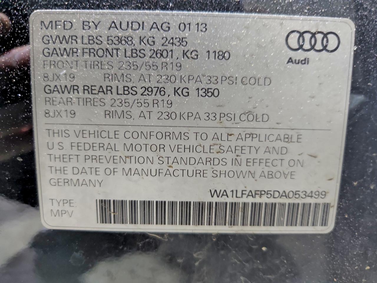 2013 Audi Q5 Premium Plus Black vin: WA1LFAFP5DA053499