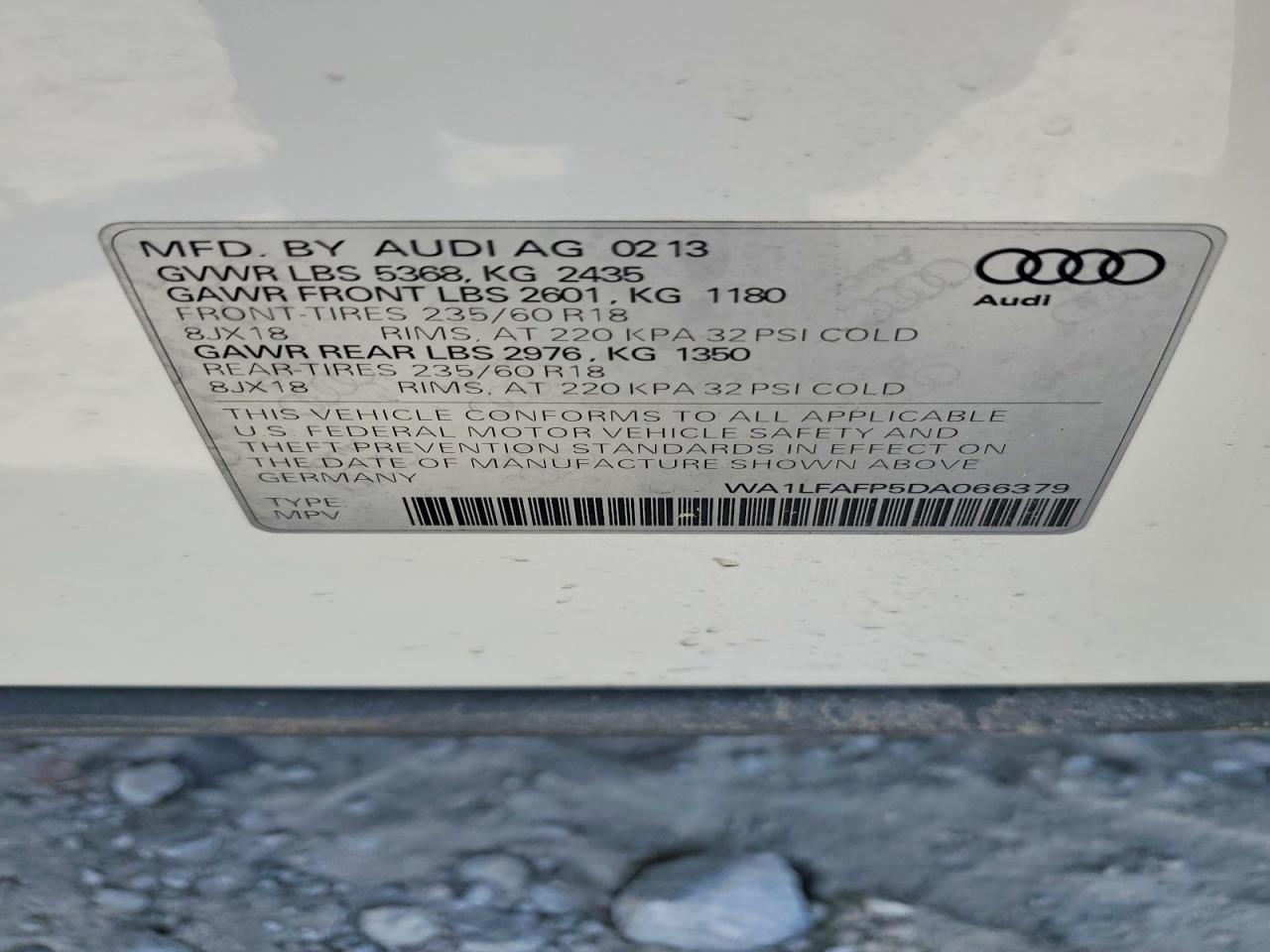 2013 Audi Q5 Premium Plus White vin: WA1LFAFP5DA066379