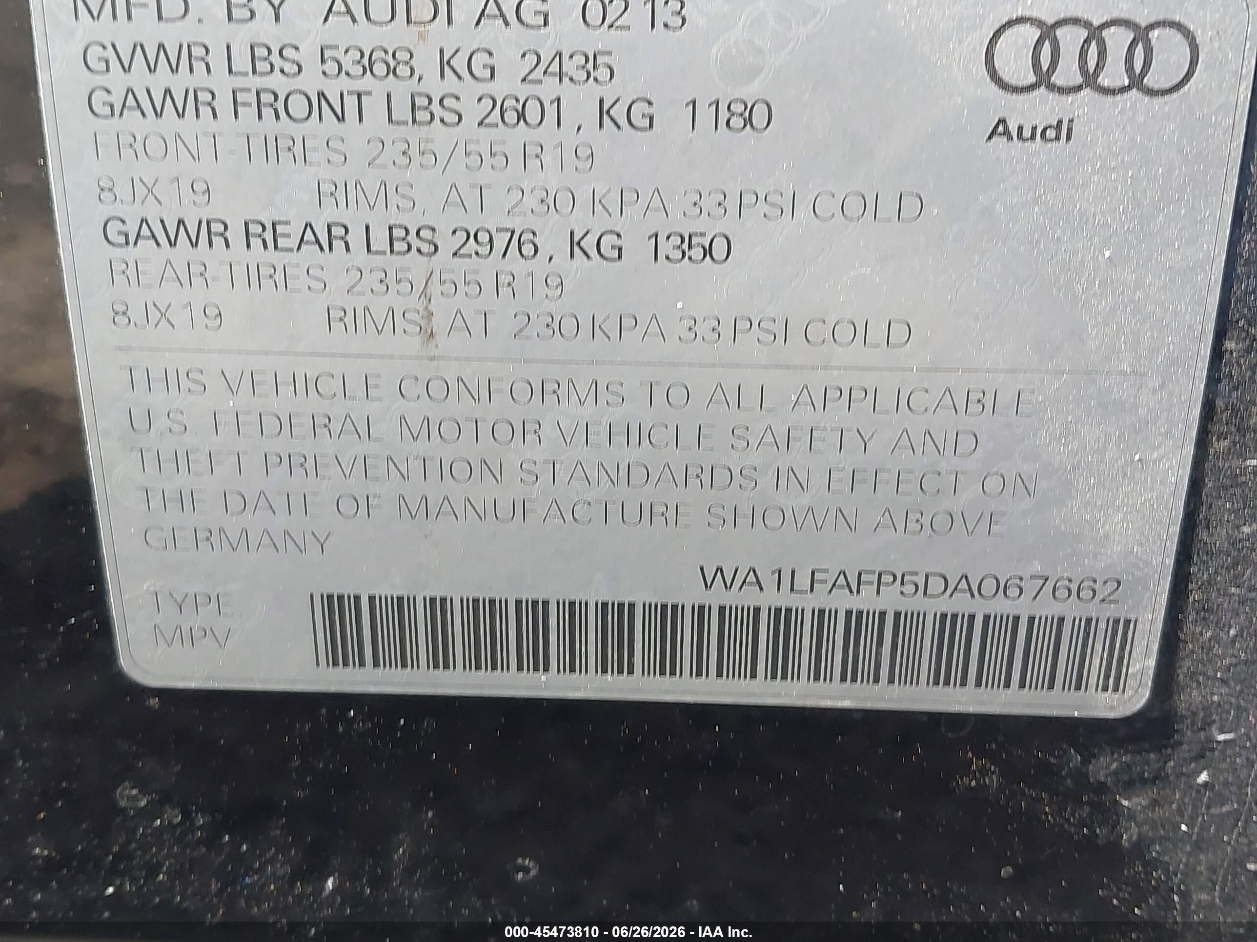 2013 Audi Q5 2.0t Premium Black vin: WA1LFAFP5DA067662