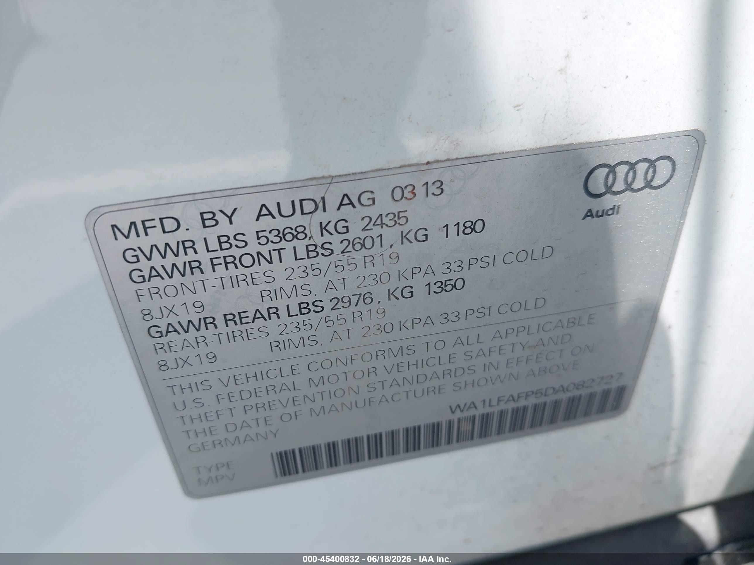 2013 Audi Q5 2.0t Premium Белый vin: WA1LFAFP5DA082727