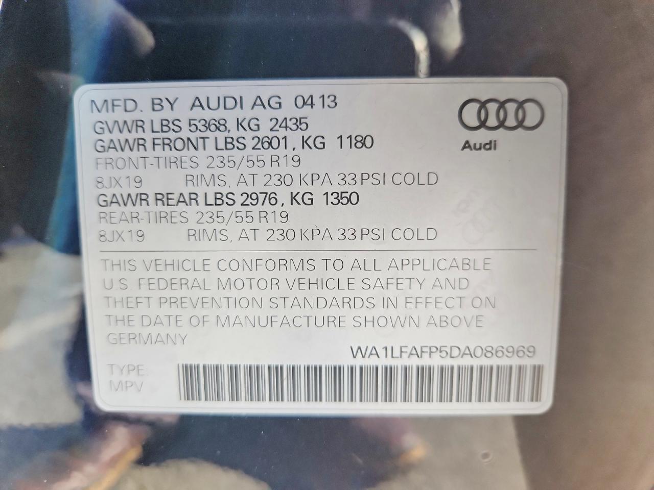2013 Audi Q5 Premium Plus Blue vin: WA1LFAFP5DA086969