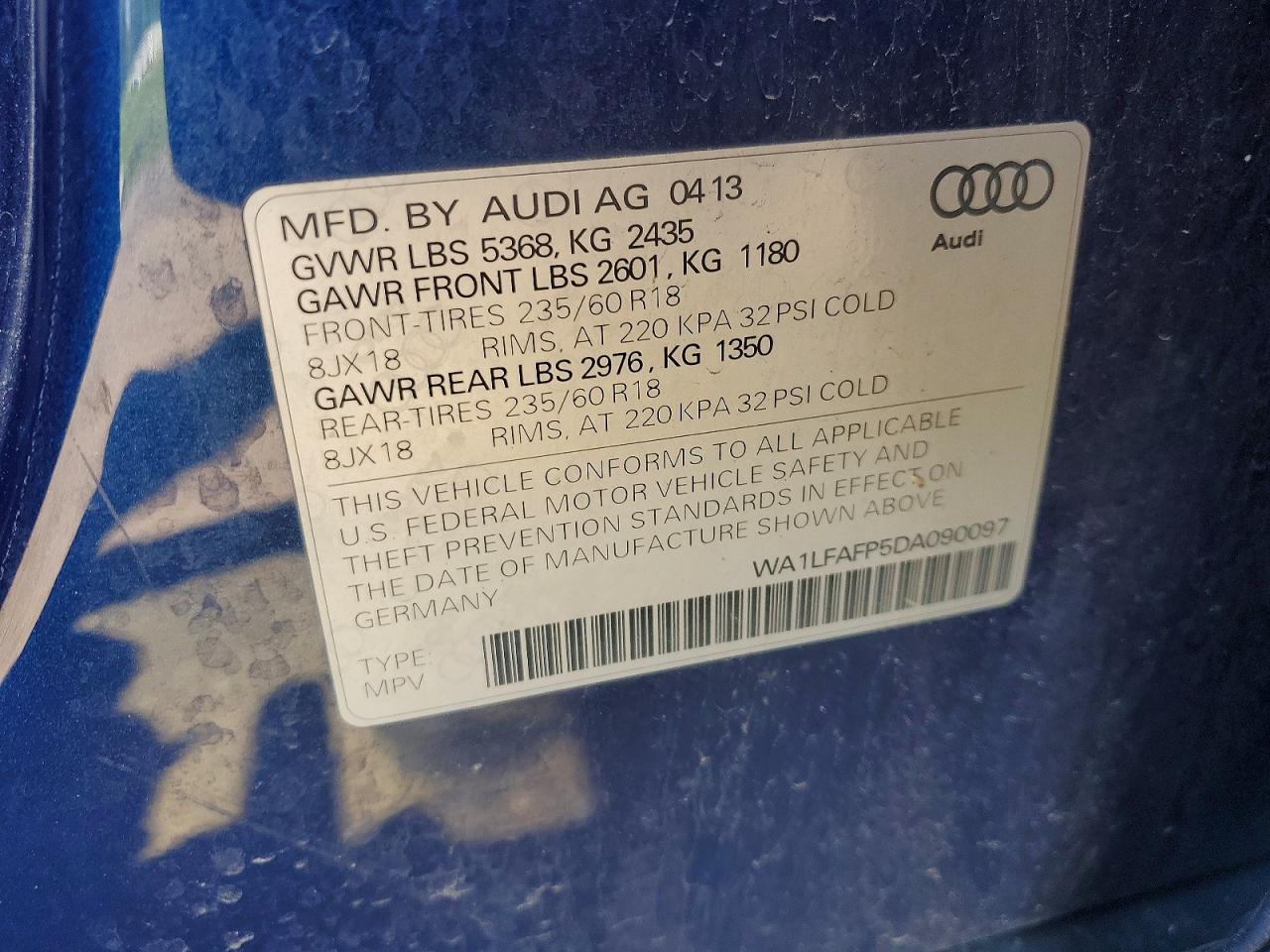 2013 Audi Q5 Premium Plus Burn vin: WA1LFAFP5DA090097